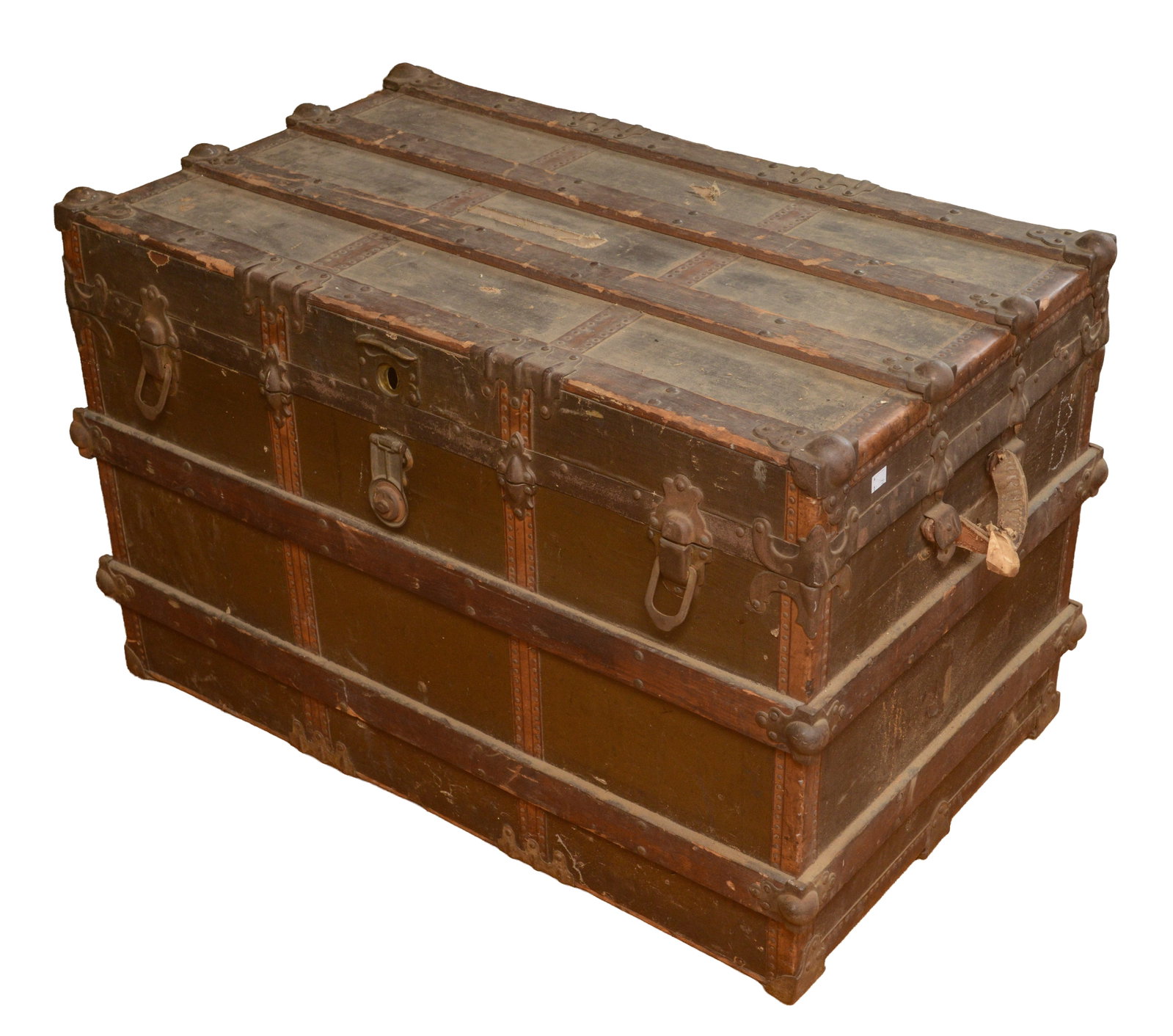 Steamer Trunk: 24 x 39 x 23 inches. NO SHIPPING AVAILABLE. This item must be picked up Friday, June 19th in Kennebunkport, Maine.