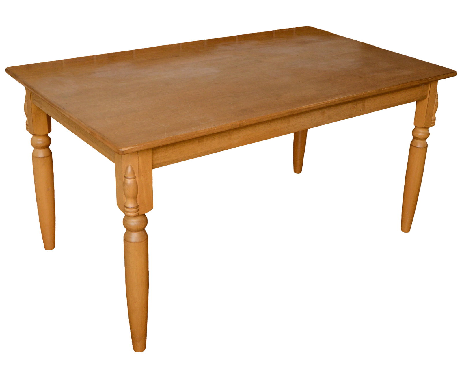 Farmhouse Table.: Height 30 inches, length 60 inches, depth 35 inches. Some wear. NO SHIPPING AVAILABLE. This item must be picked up Friday, June 19th in Kennebunkport, Maine.