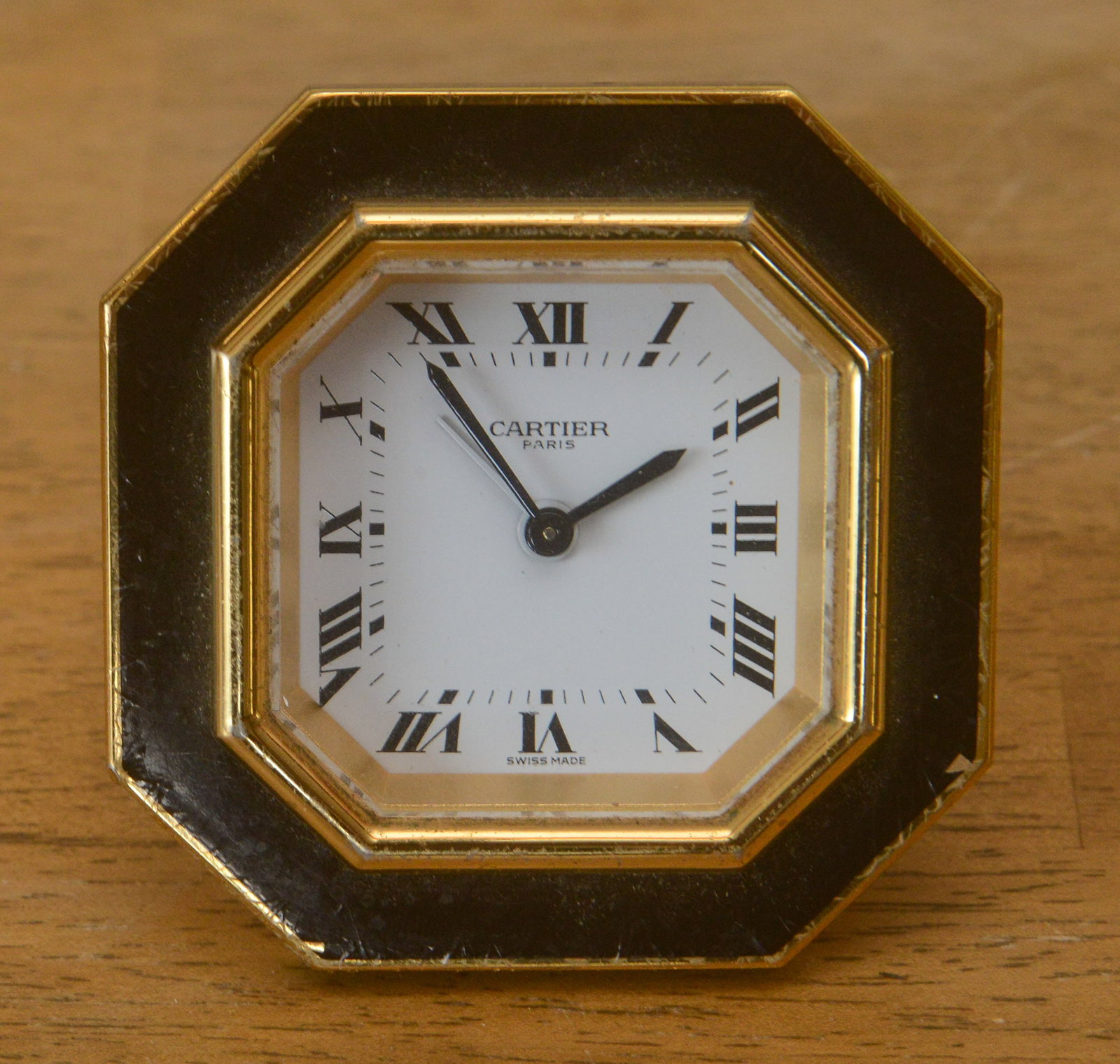 Cartier Desk Clock.: 3 x 3 inches. Appears to be overwound.
