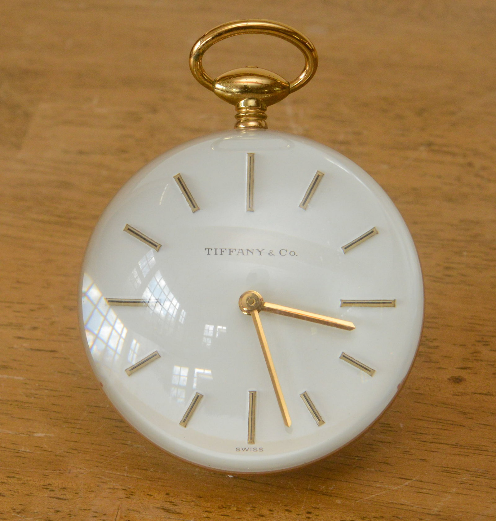 Tiffany & Co Desk Clock.: Diameter 3.25 inches. Appears to be overwound.