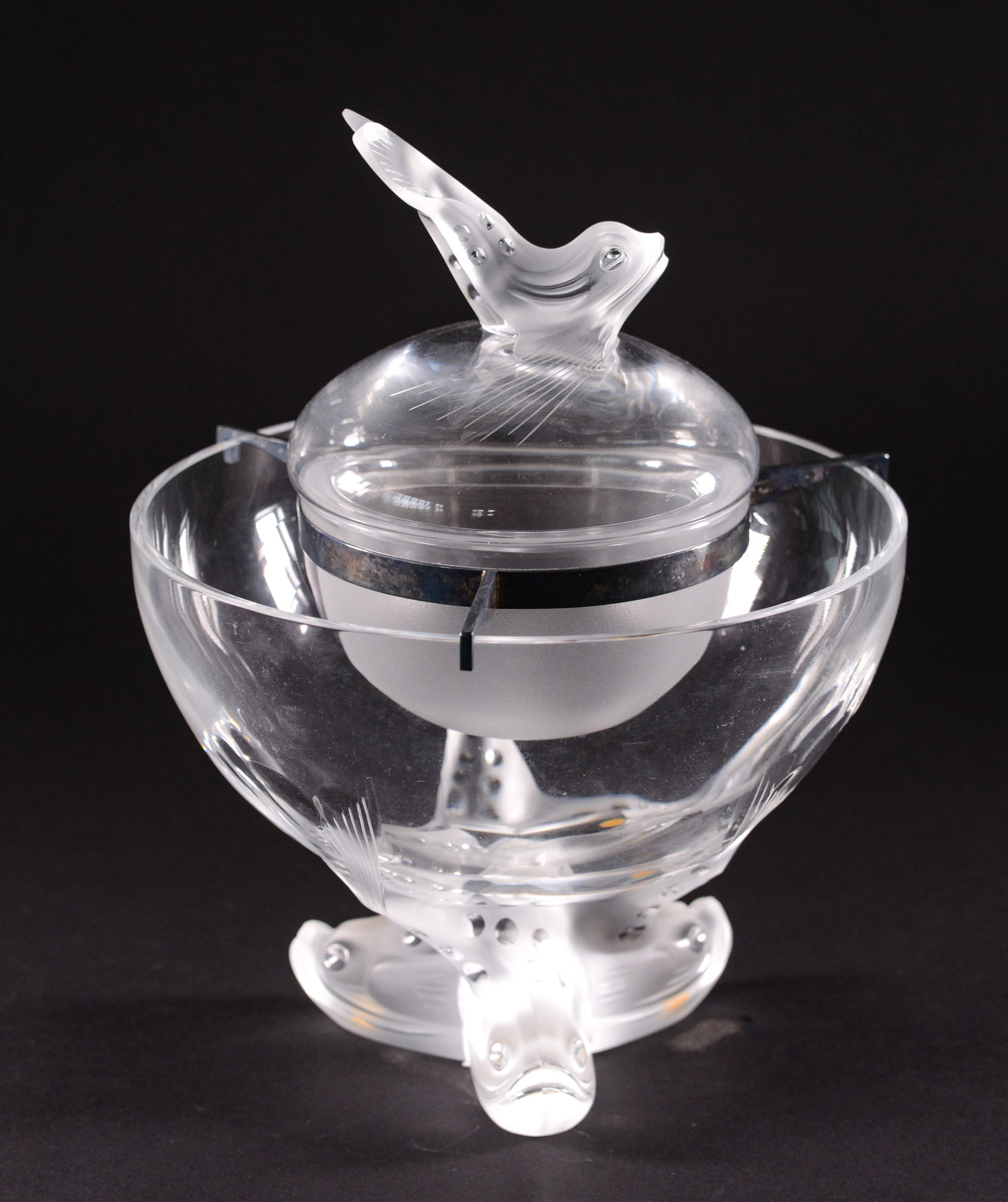 Lalique Igor Caviar Crystal Bowl.: Height 11 inches, diameter 8 inches.