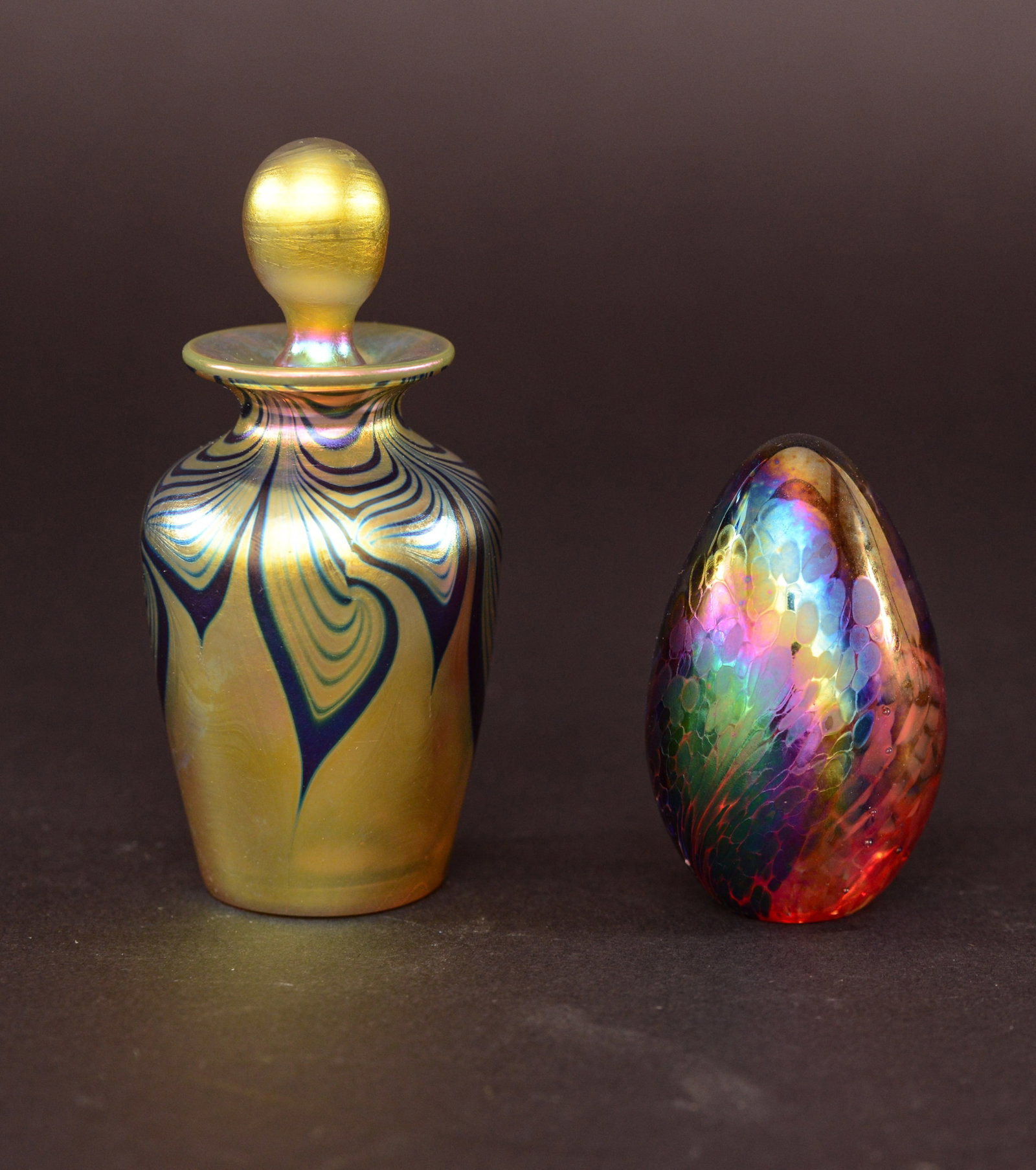 Correia Bud Vase and an Art Glass Paperweight.: Height of vase 3 inches.