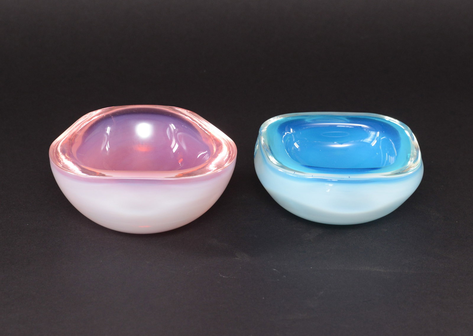 Two Art Glass Bowls.: Diameters 5 and 5.5 inches. Good condition.