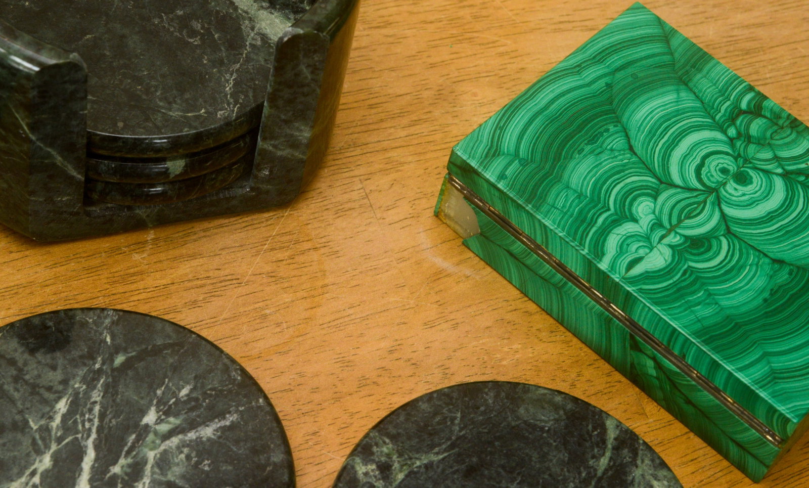 Two Malachite Boxes and Six Stone Coasters. - 3