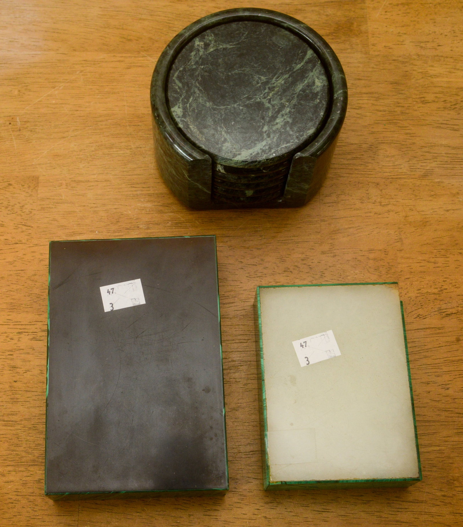 Two Malachite Boxes and Six Stone Coasters. - 4