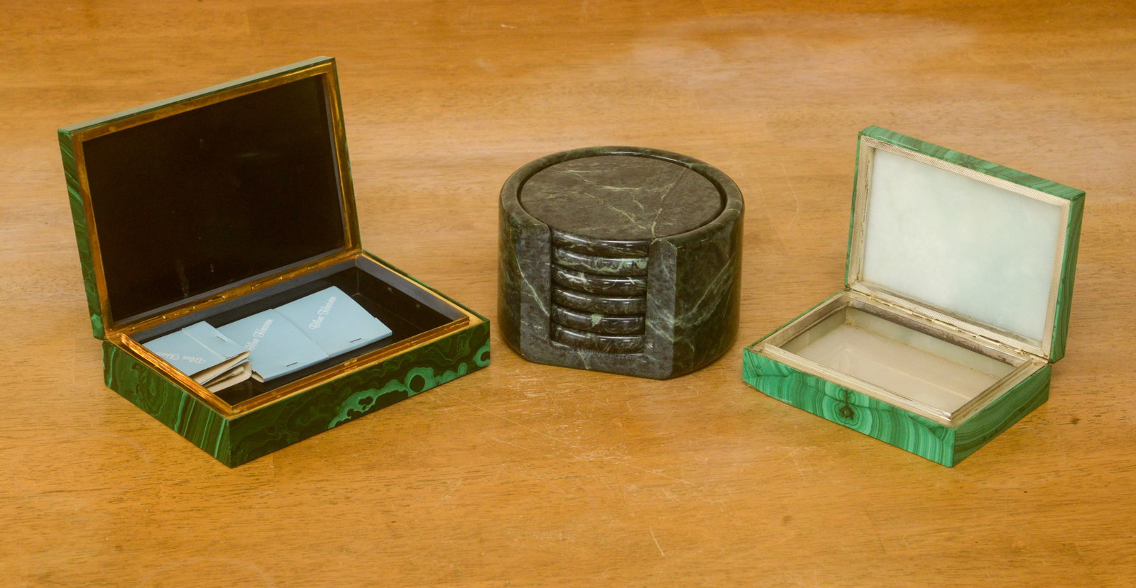Two Malachite Boxes and Six Stone Coasters. - 5