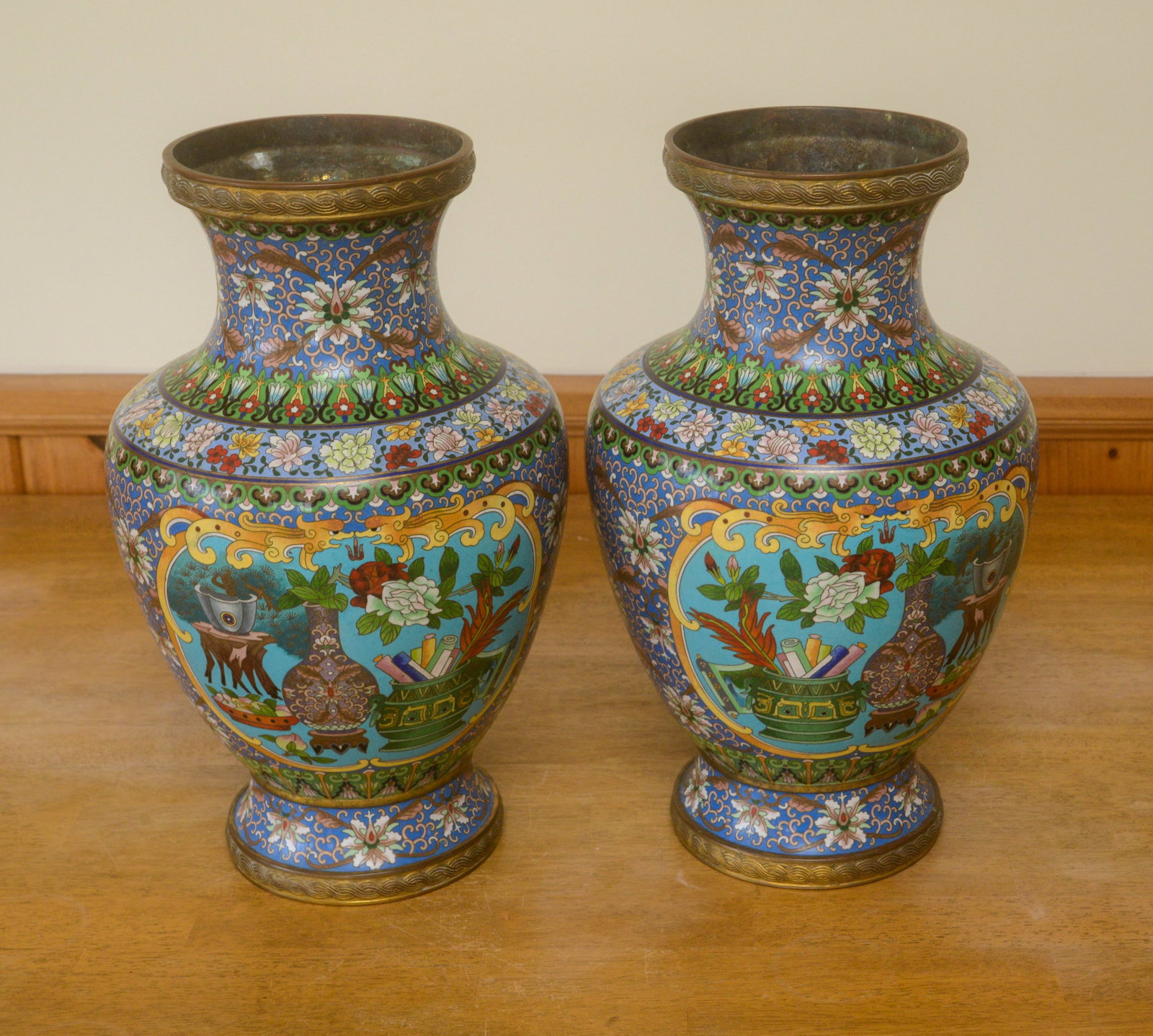 Pair of Large Chinese Cloisonne Vases.: Height 16 inches, very good condition.