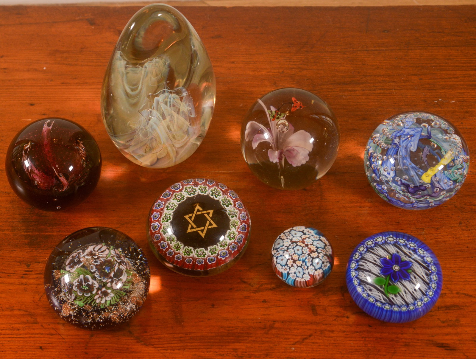 Eight Blown Glass Paperweights.: Height of tallest 6 inches.