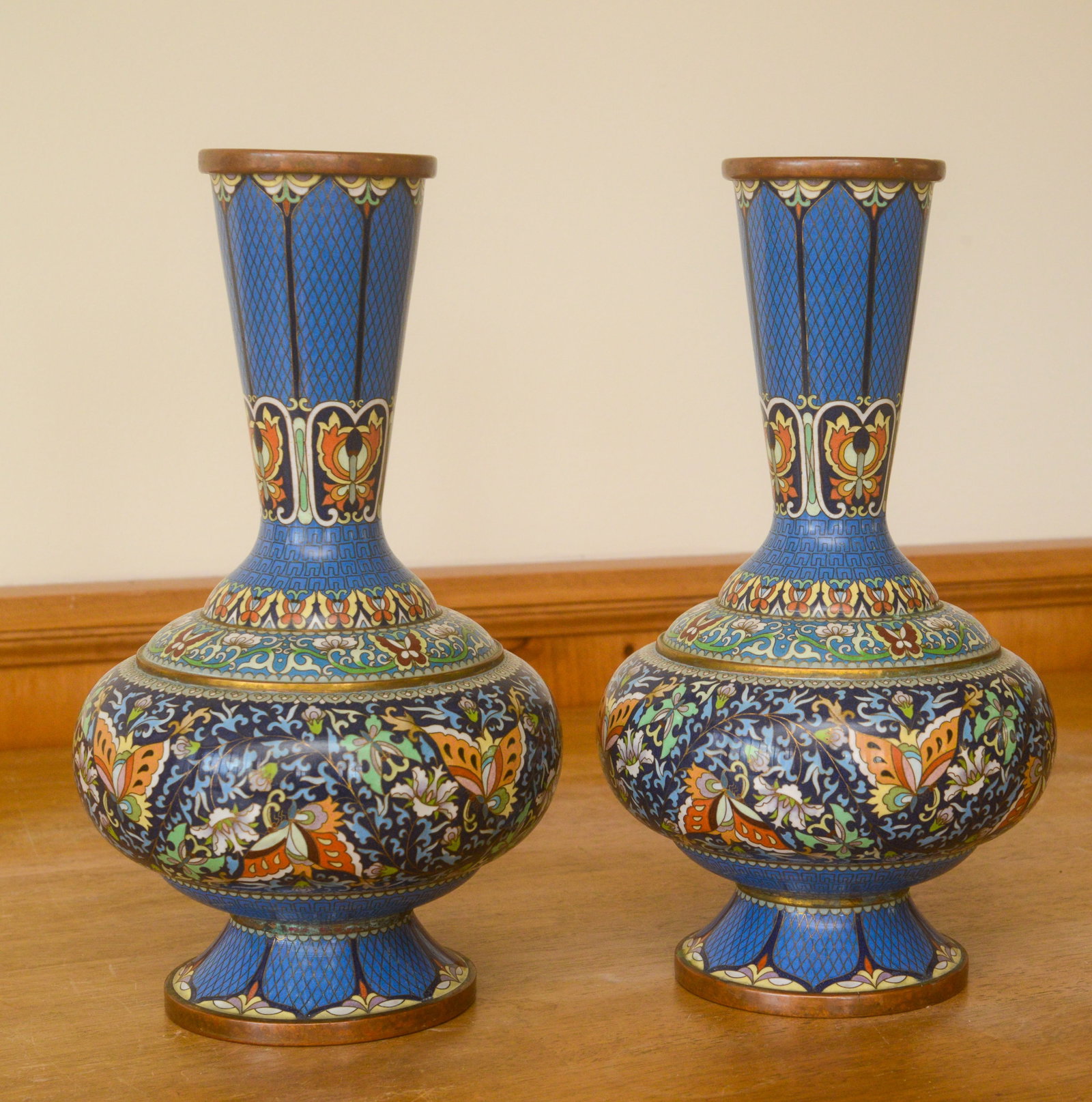 Pair of Chinese Cloisonne Vases.: Height 12.5 inches, very good condition.