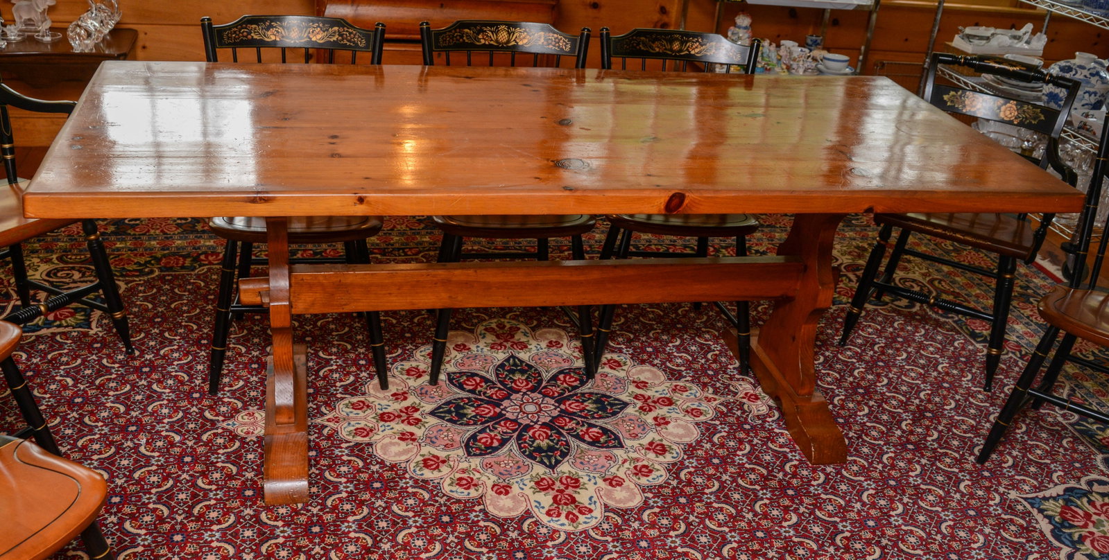 Pine Trestle Dining Table. - 4