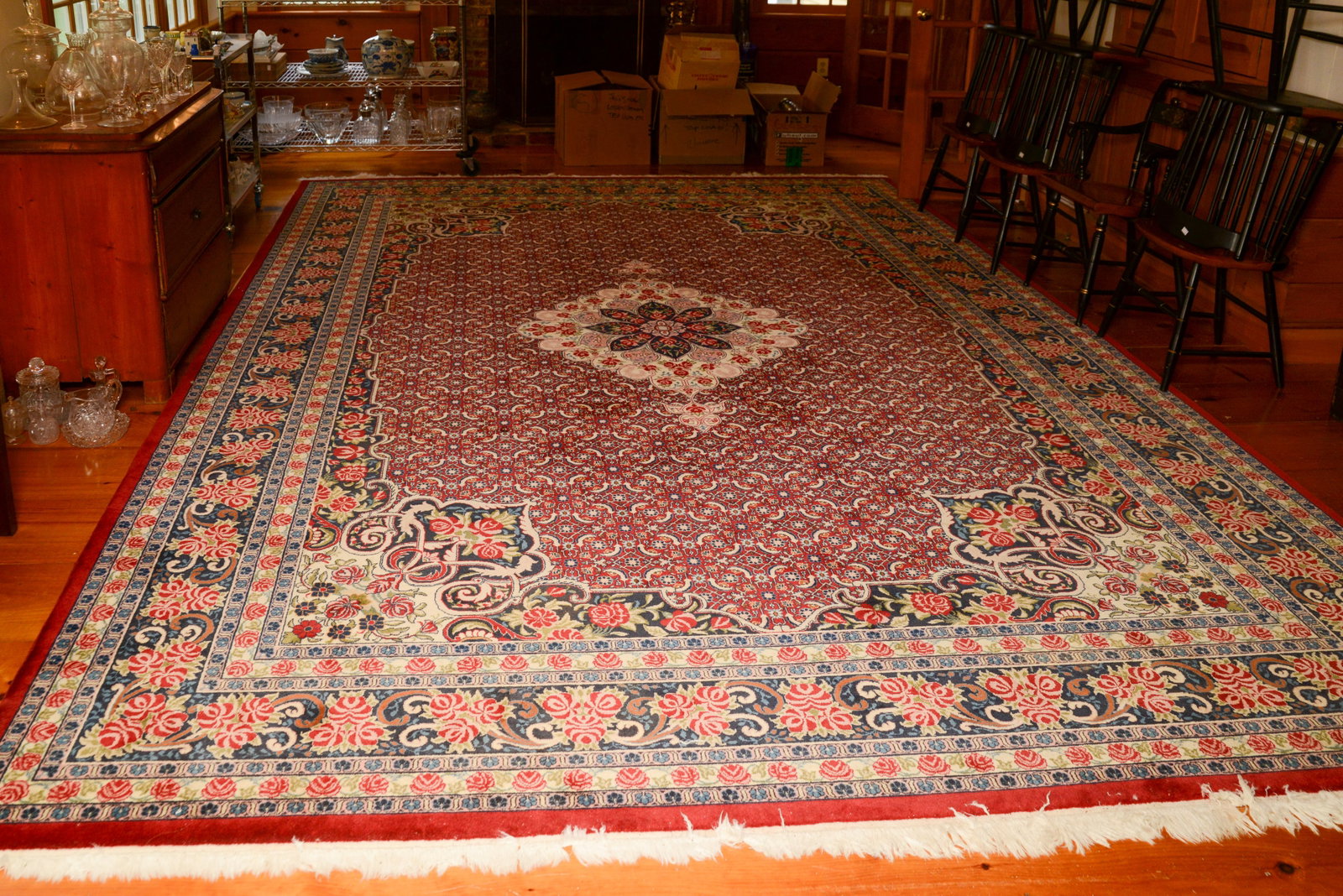 Room Size Wool Oriental Carpet.: 14 feet 2 inches by 9 feet 11 inches. Good condition.