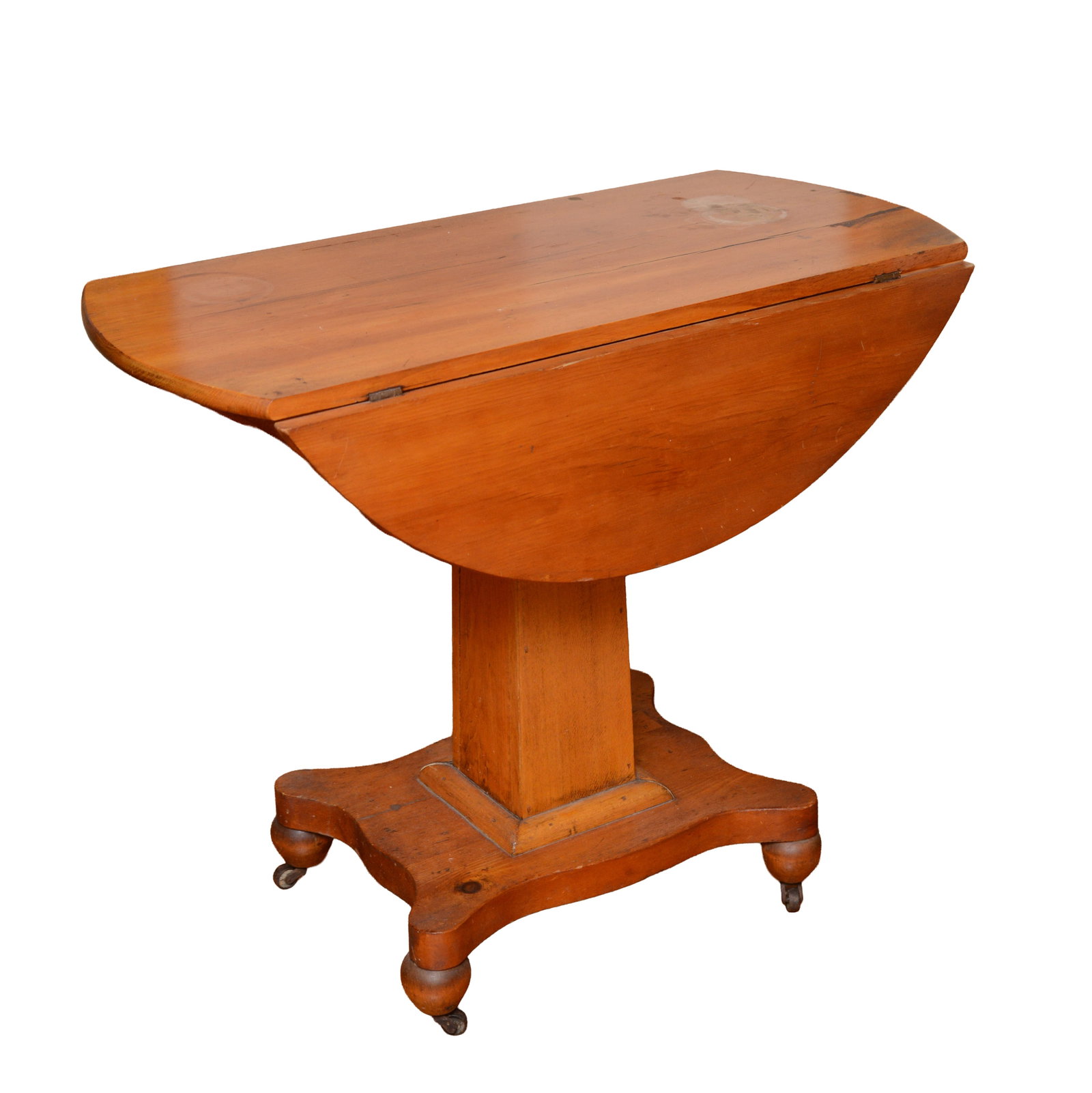 Small Pine Drop Leaf Table.: Height 29 inches, diameter 32 inches. NO SHIPPING AVAILABLE. This item must be picked up Friday, June 19th in Kennebunkport, Maine.