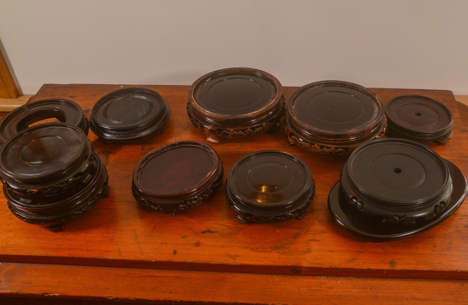 Ten Chinese Hardwood Stands.: Diameters 5 to 7 inches.