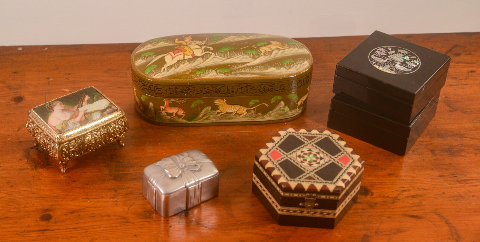 Six Small Boxes.: Largest 3 x 9 x 4.5 inches.
