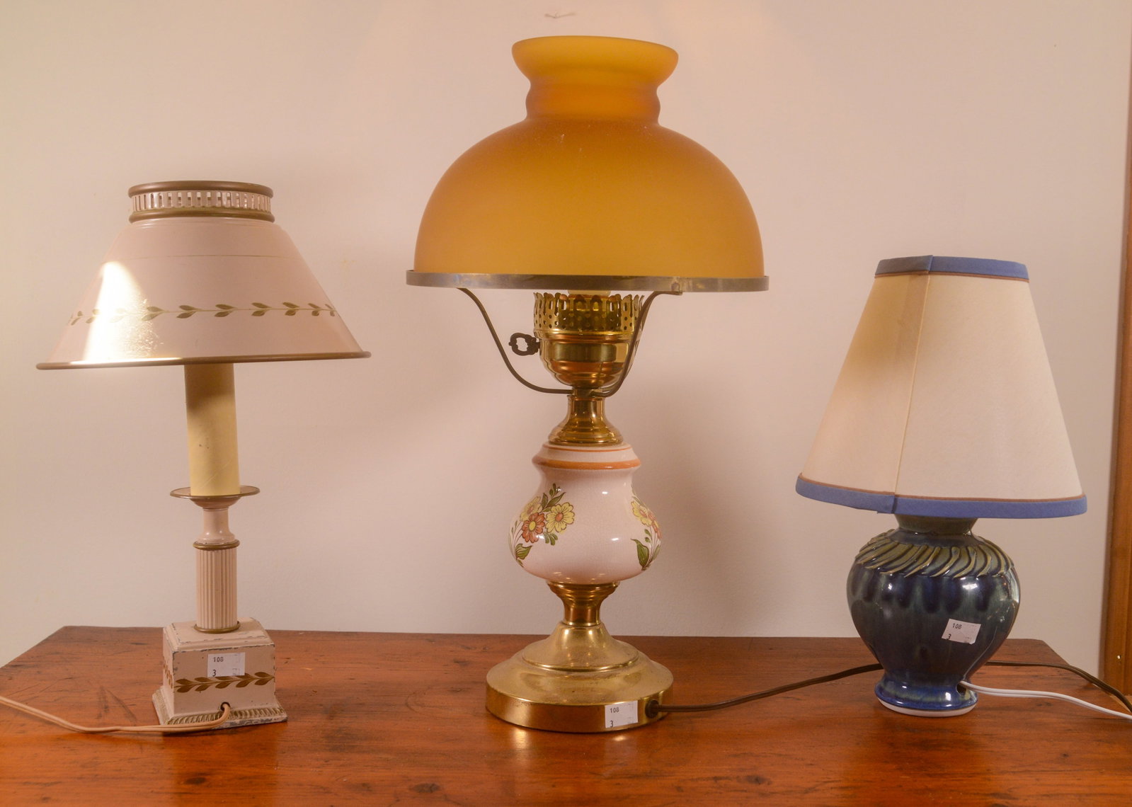 Three Table Lamps.: Heights 13 to 19 inches.