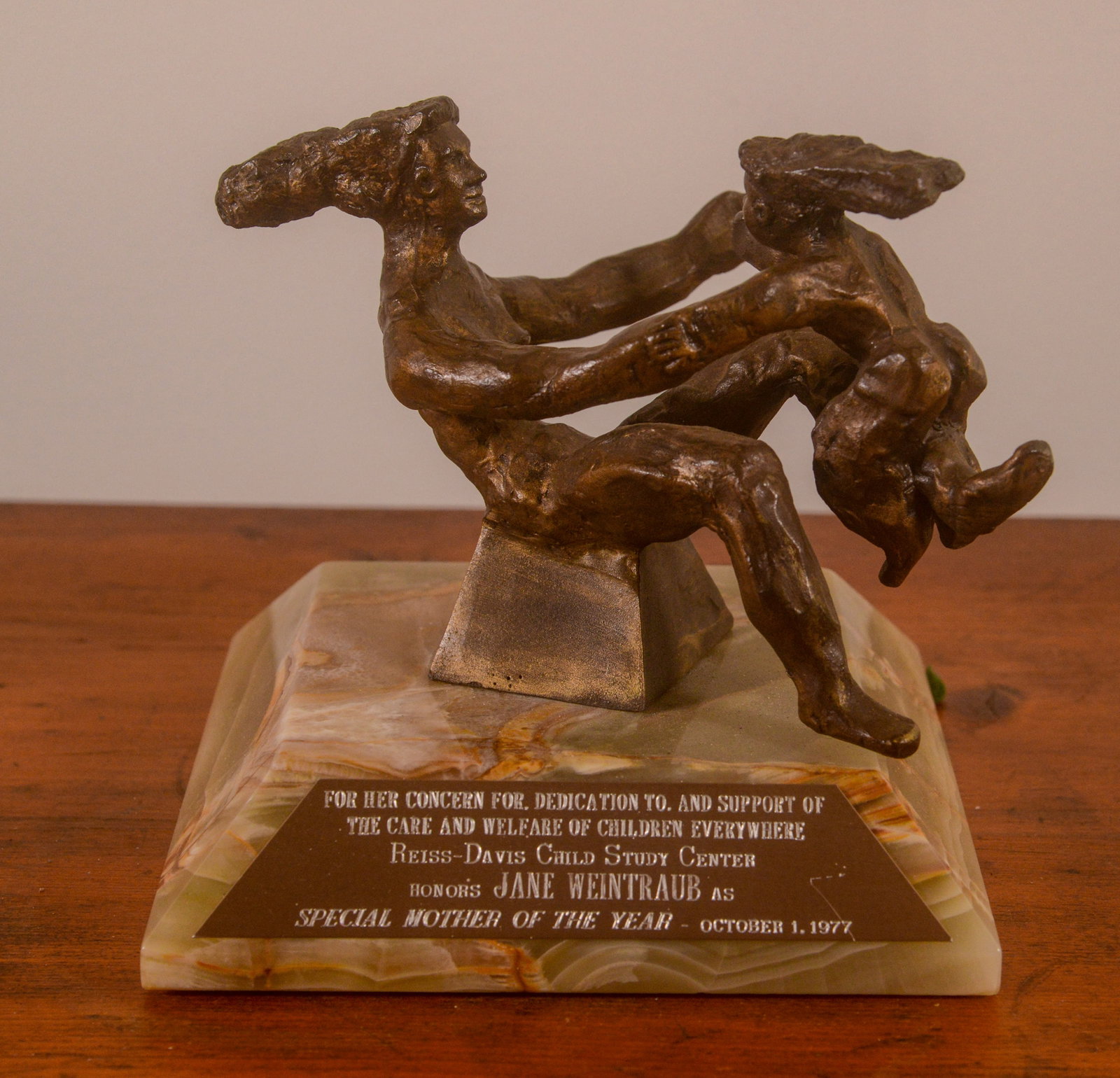 Jane Weintraub Special Mother of the Year Award.: Cast bronze, height 7.5 inches, dated 1977.