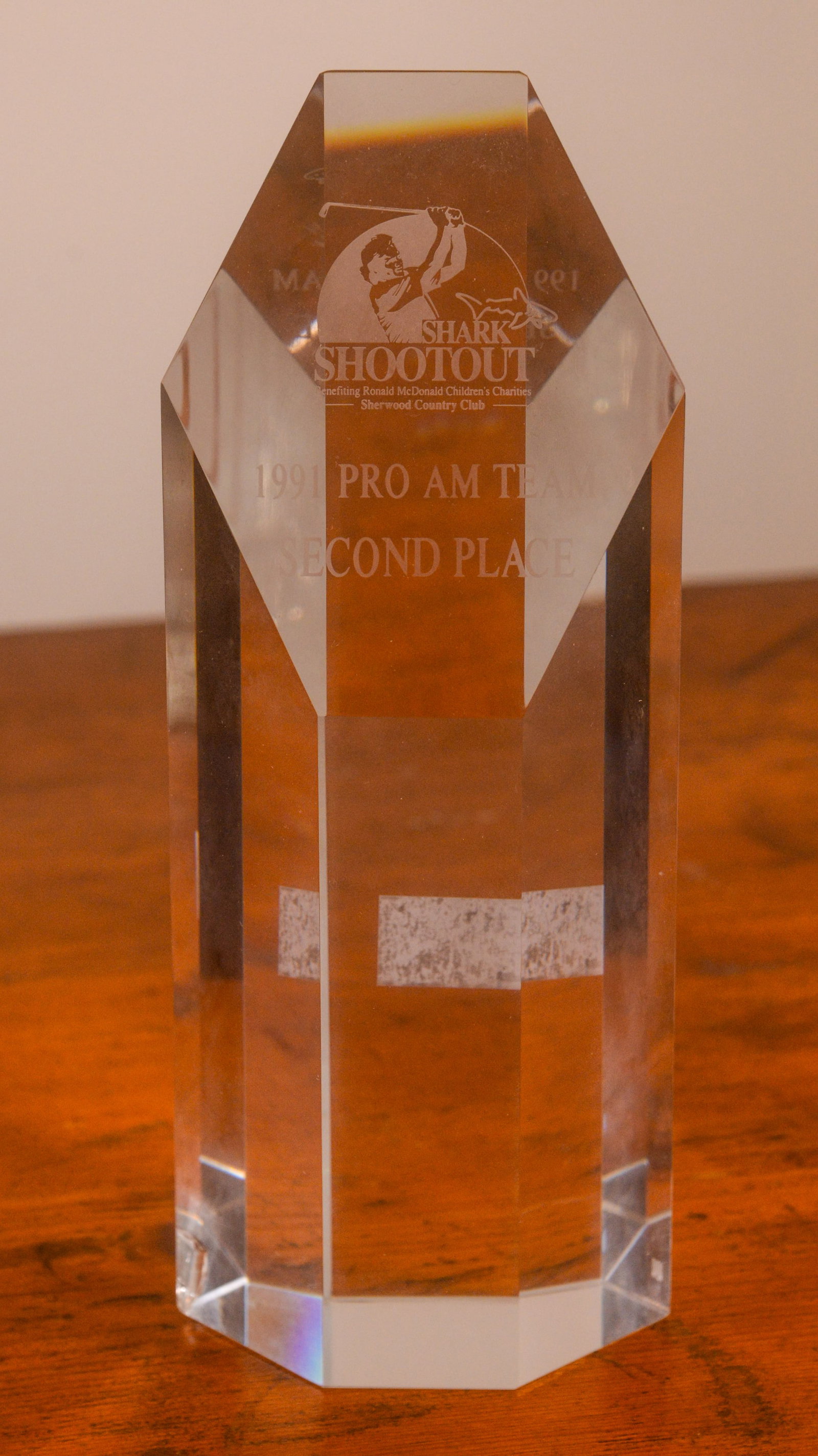 Jerry Weintraub 1991 Pro Am Team Second Place Trophy.: Height 9 inches, chip at base.