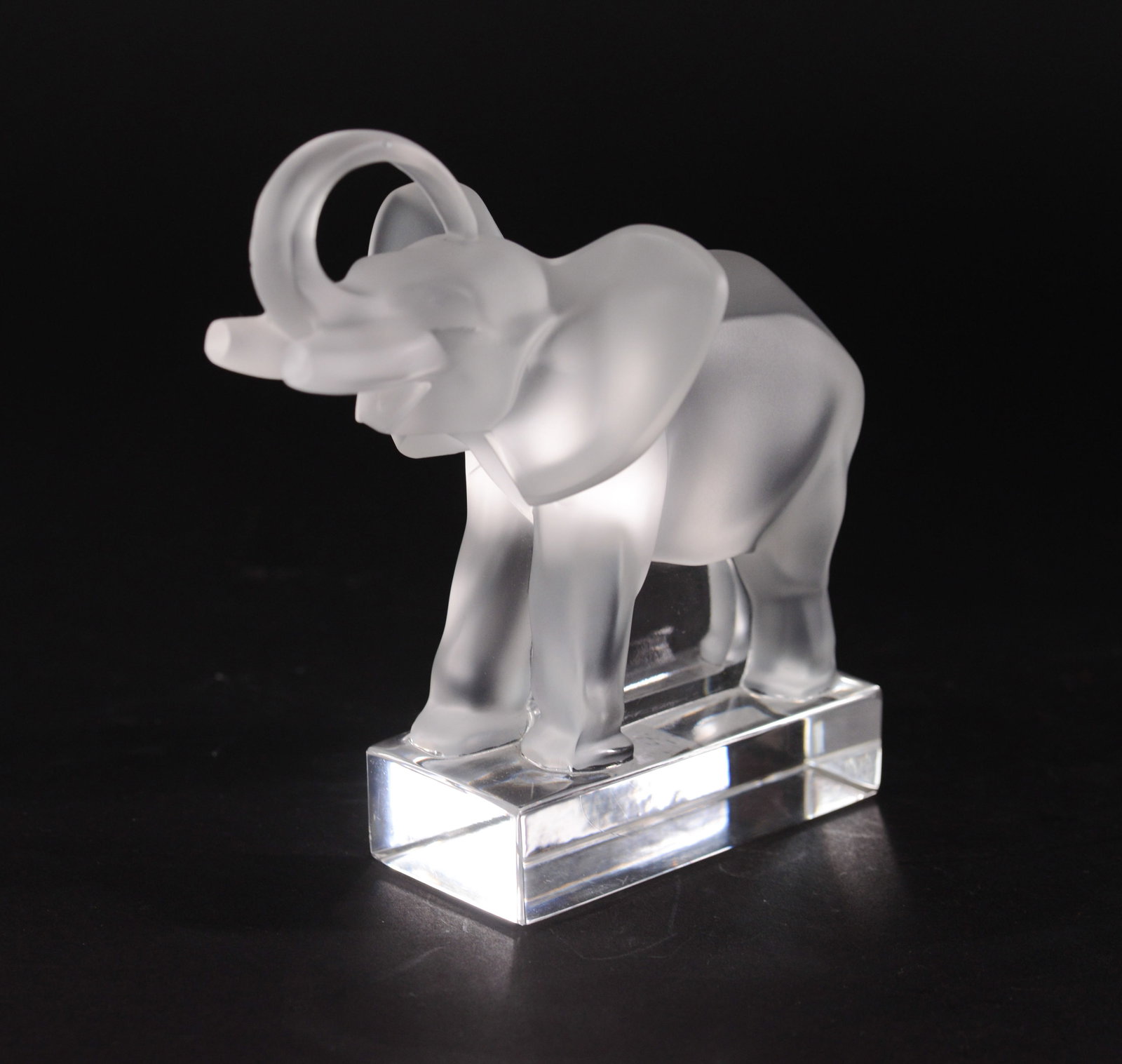 Lalique Crystal Elephant.: Length 6 inches. Etched signature.