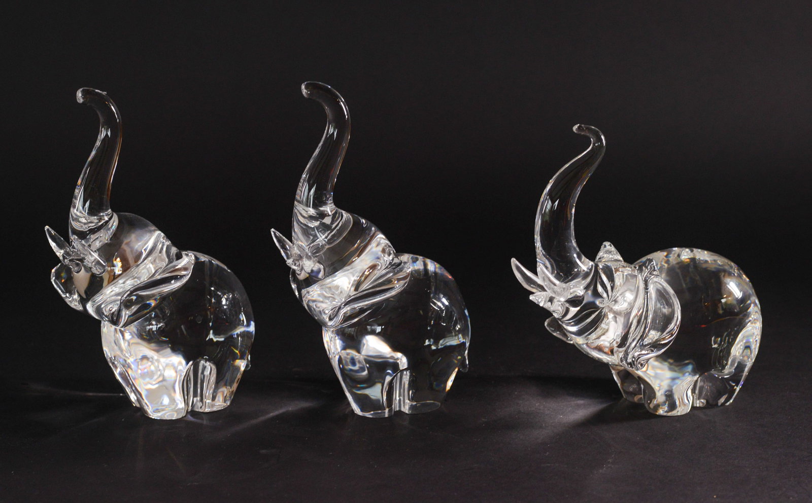 Three Steuben Glass Elephants. (1 of 6)