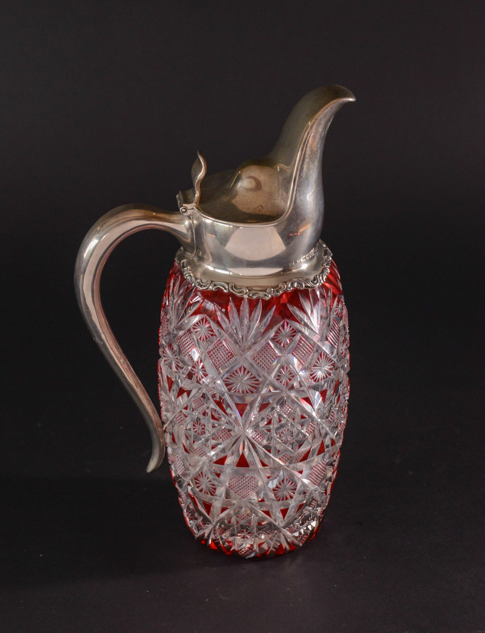Red Cut to Clear Glass Pitcher.: Height 12 inches.