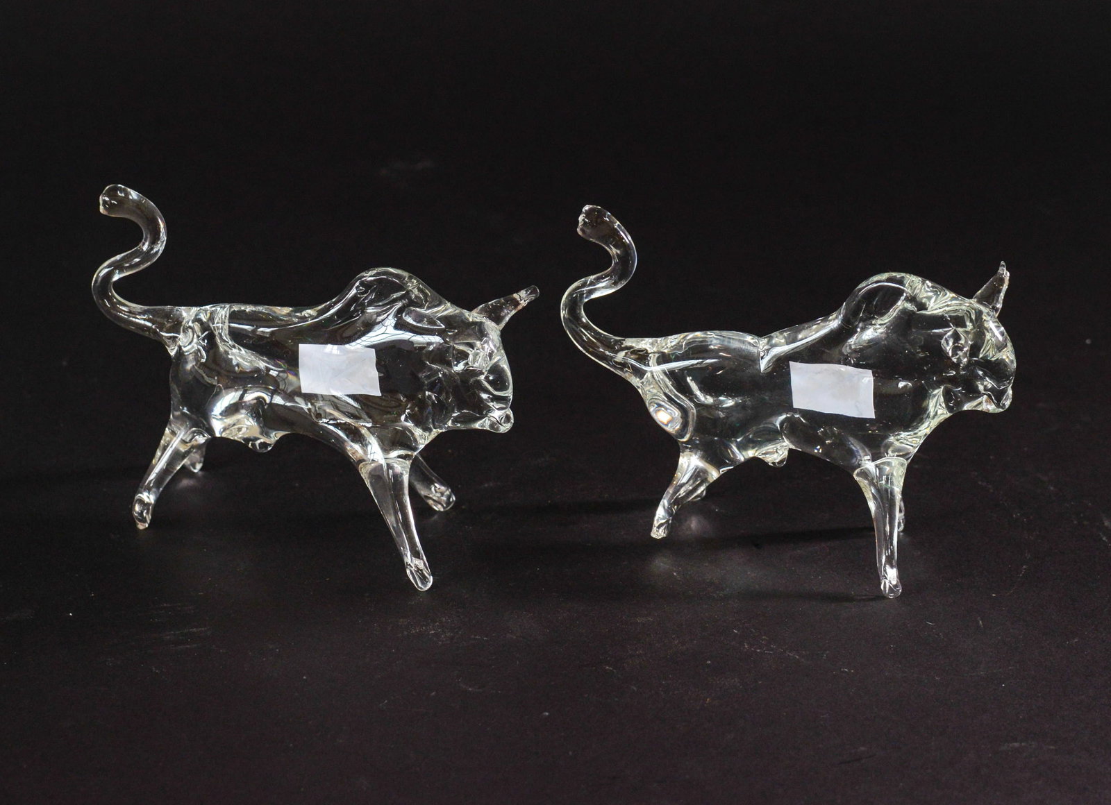 Two Blown Glass Bulls.: Lengths 5.5 inches.