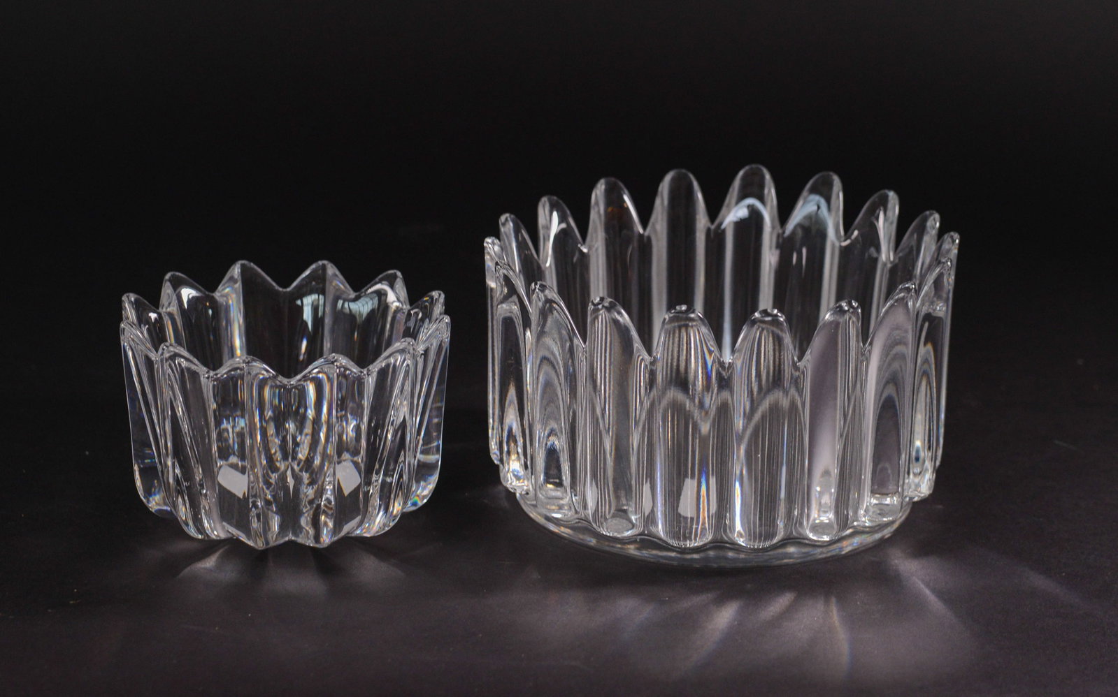 Two Orrefors Crystal Bowls.: Diameters 5 and 7 inches.