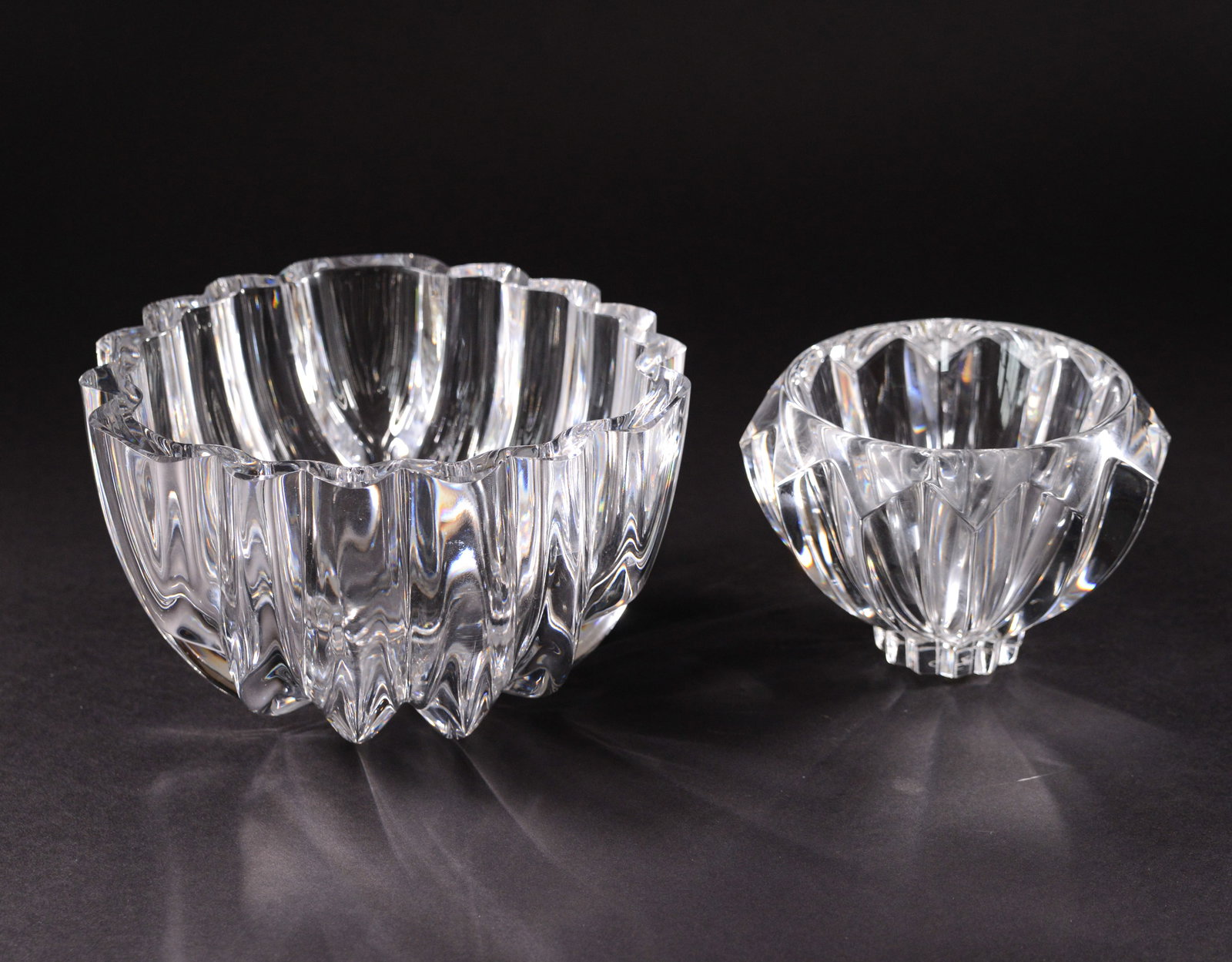 Two Orrefors Crystal Bowls.: Diameters 6 and 8.5 inches.