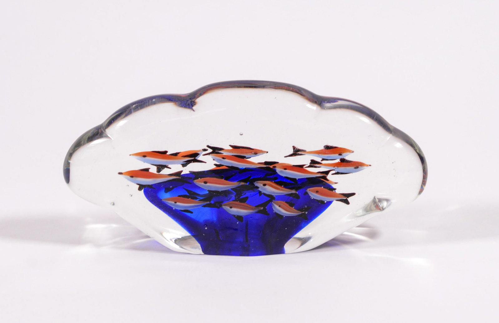 Art Glass Paperweight With Fish.: Length 9 inches.