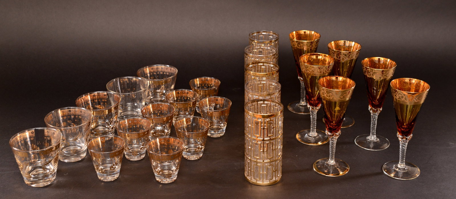 Collection of Glasses With Gold Decoration. (1 of 4)