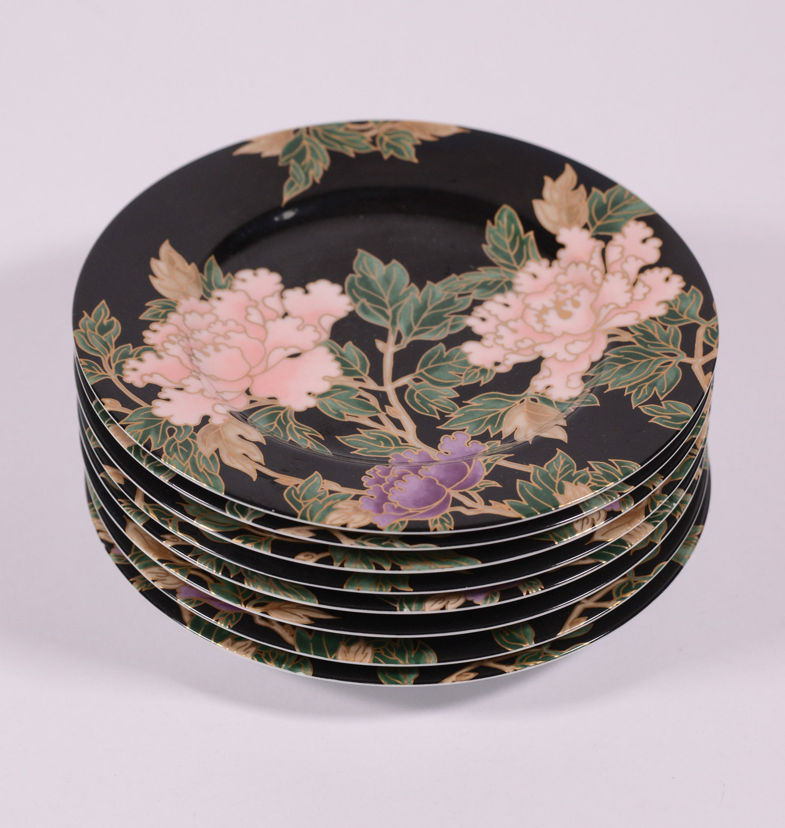 Eight Fitz and Floyd Cloisonne Peony Plates.: Diameter 7.5 inches.