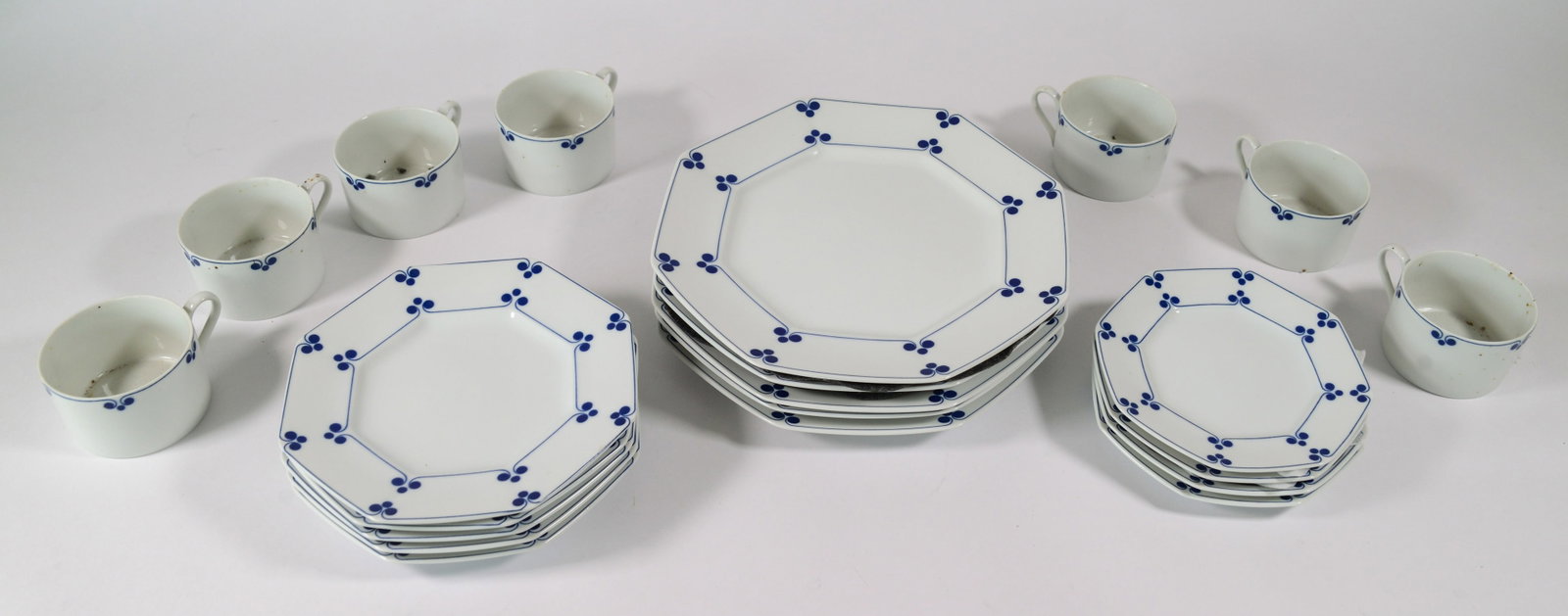 Fitz and Floyd Allegro Part Dinner Service.: 5 dinner plates, 5 salad plates, 6 cups, 4 saucers. Good condition.