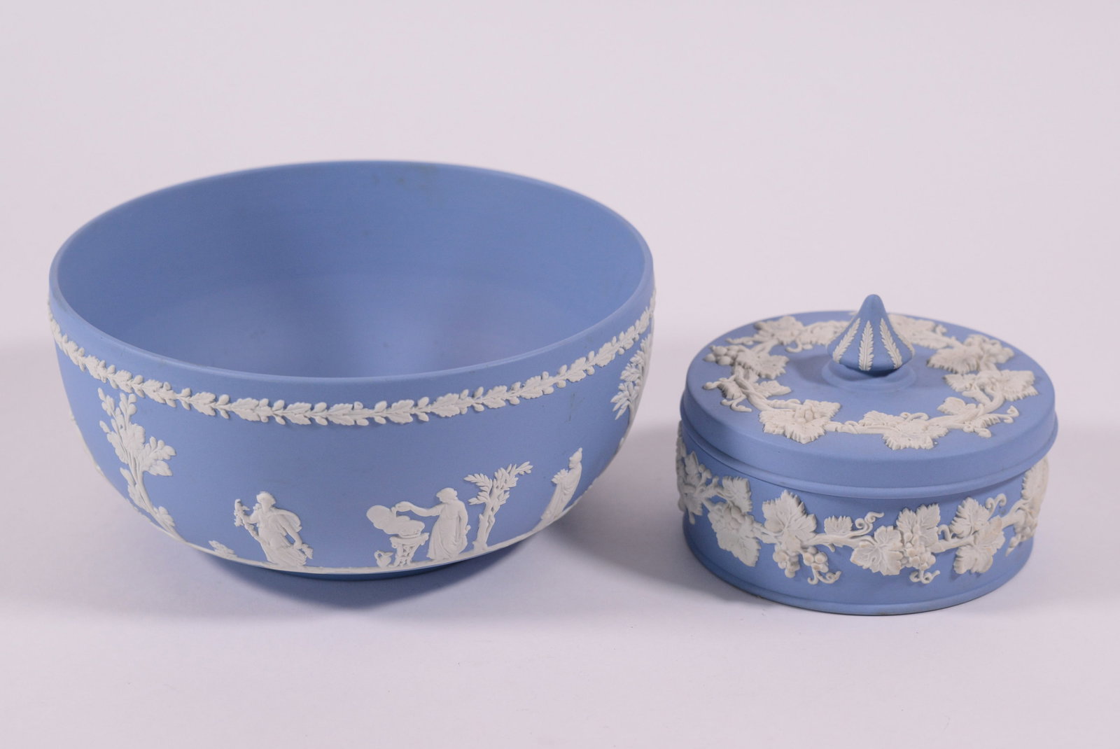 Wedgwood Bowl and Dresser Jar.: Diameter of bowl 8 inches. Good condition.