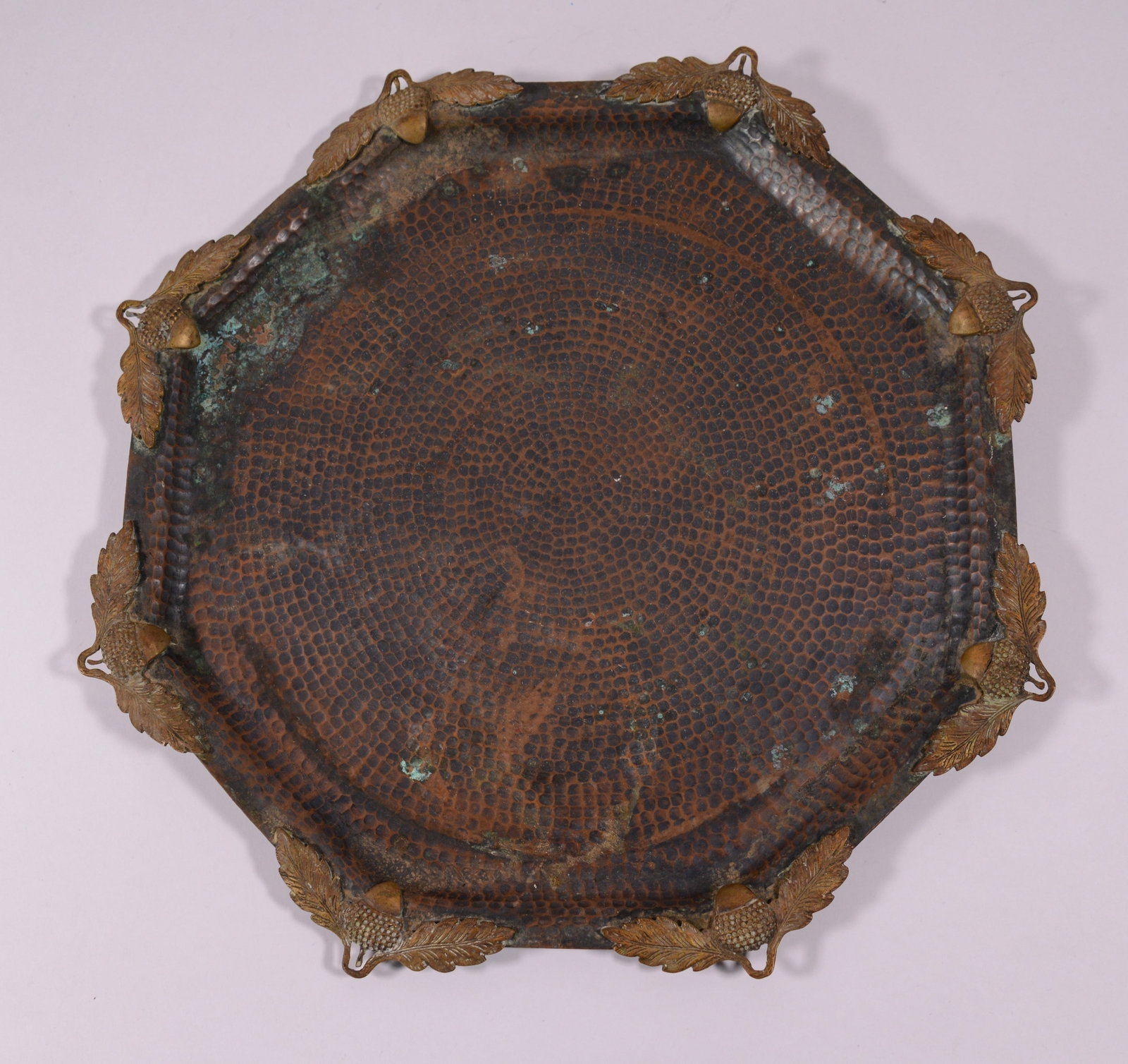 Arts & Crafts Hammered Copper Tray.: Diameter 13 inches.