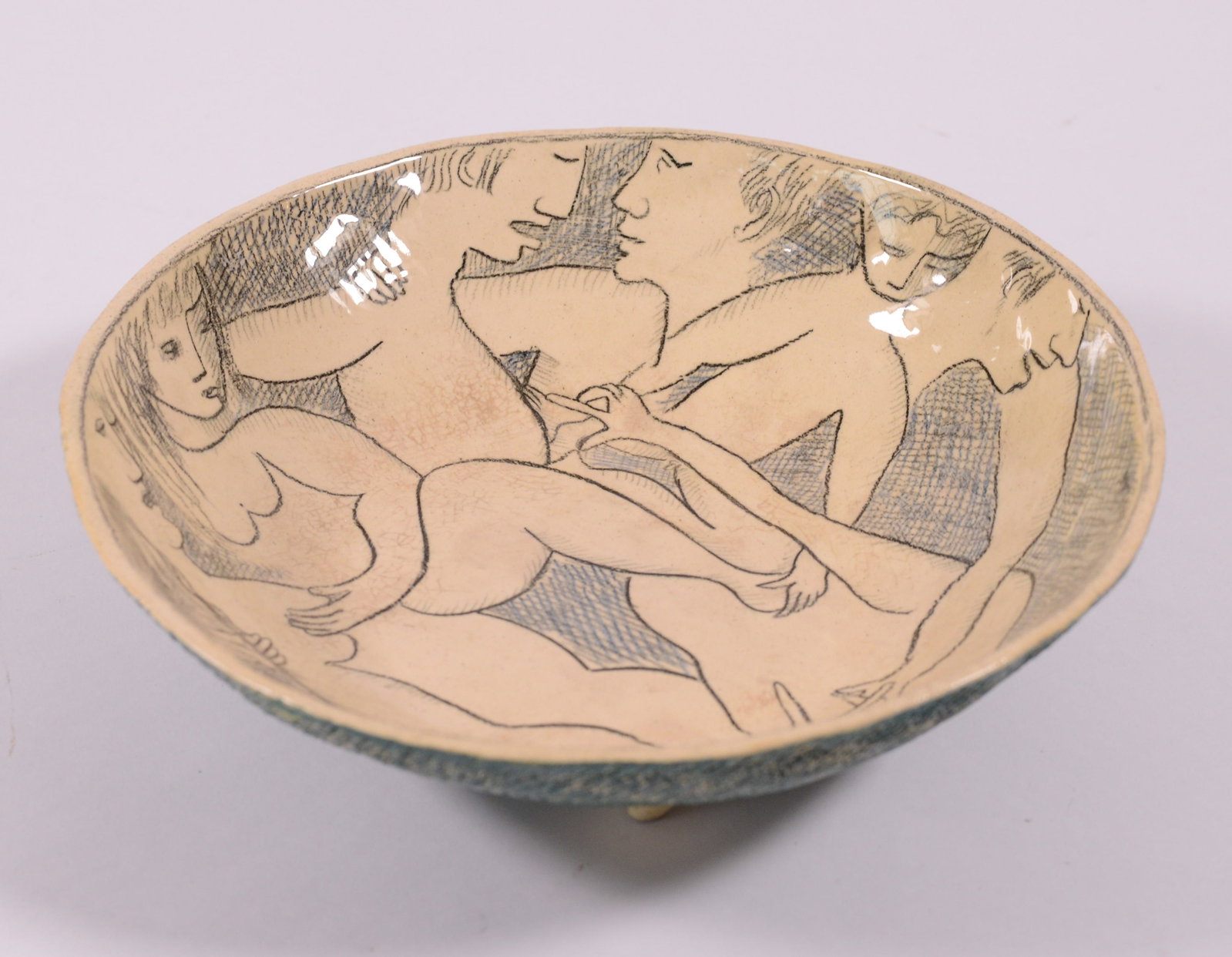 Studio Pottery Footed Bowl With Figures. (1 of 3)
