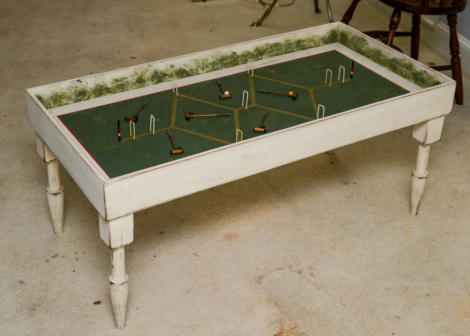 Coffee Table With Mini Croquet.: 19.5 x 42.5 x 21.5 inches.