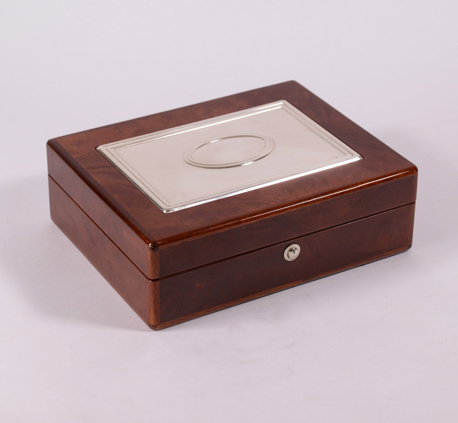 Burlwood Jewelry Box.: 3 x 9.5 x 7.5 inches.