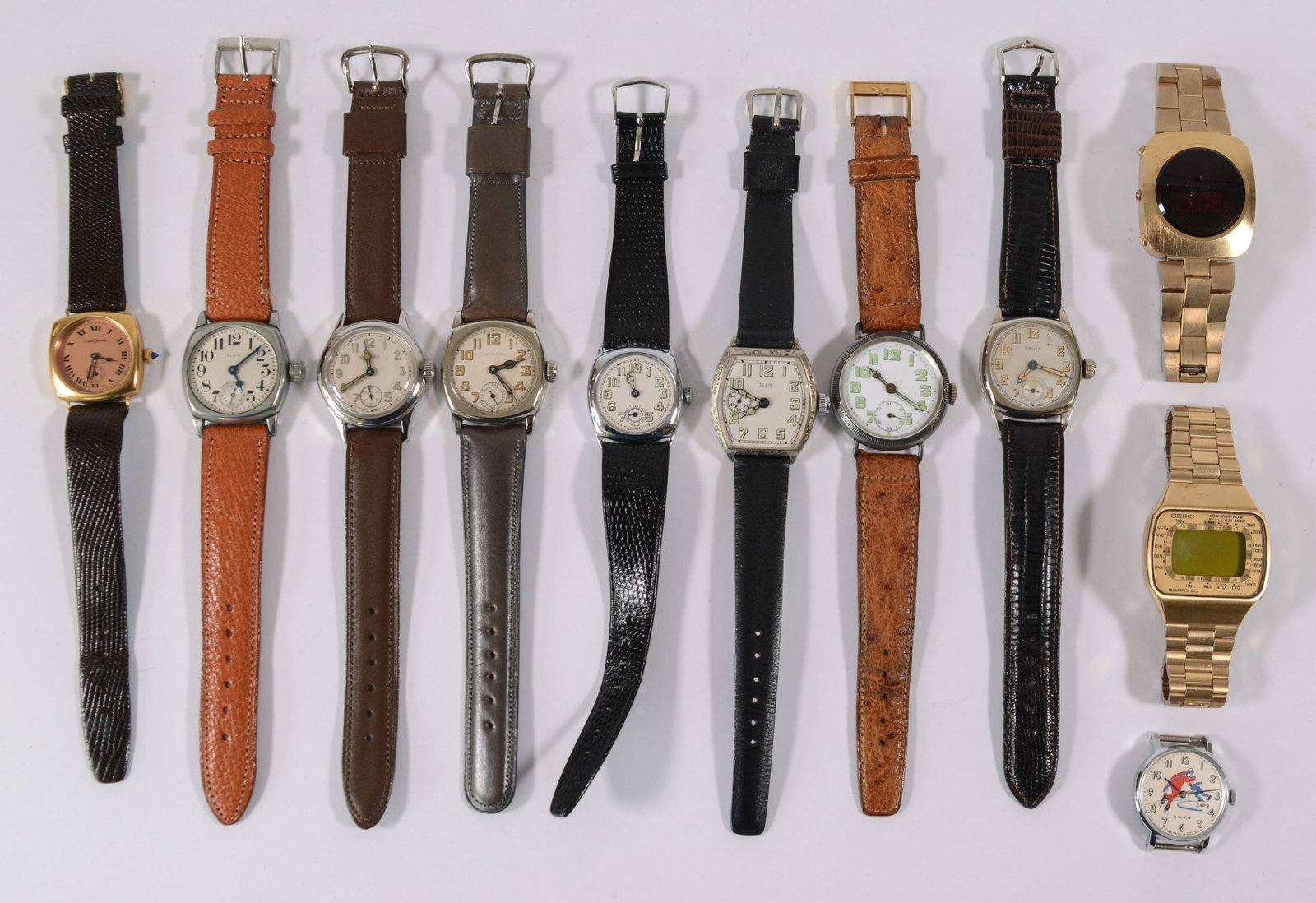 Collection of Watches.: Elgin, Tavannes, Gruen, Waltham,