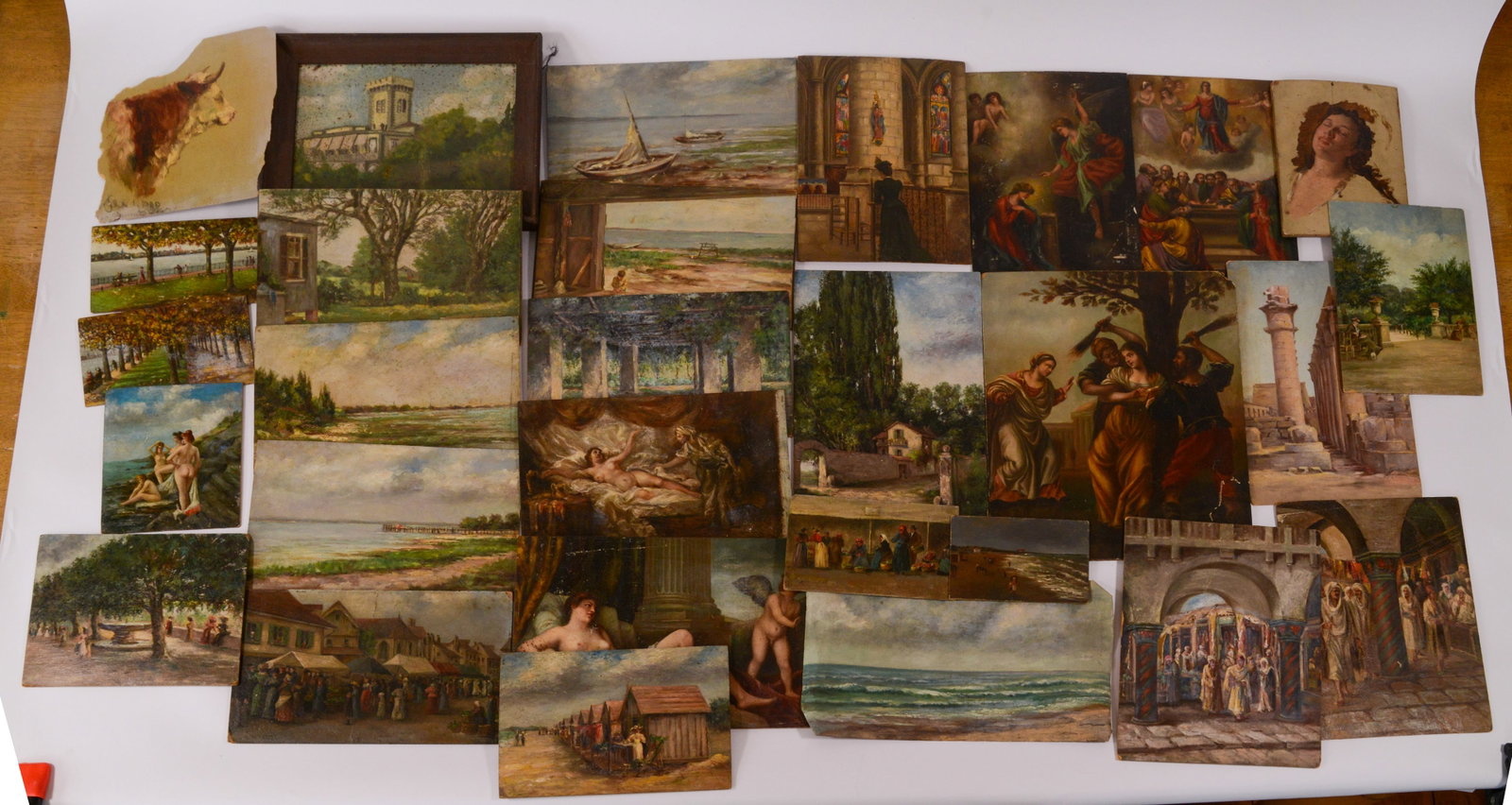 Large Collection of 19th and Early 20th Century Paintings.: Largest 11.5 x 9.5 inches.