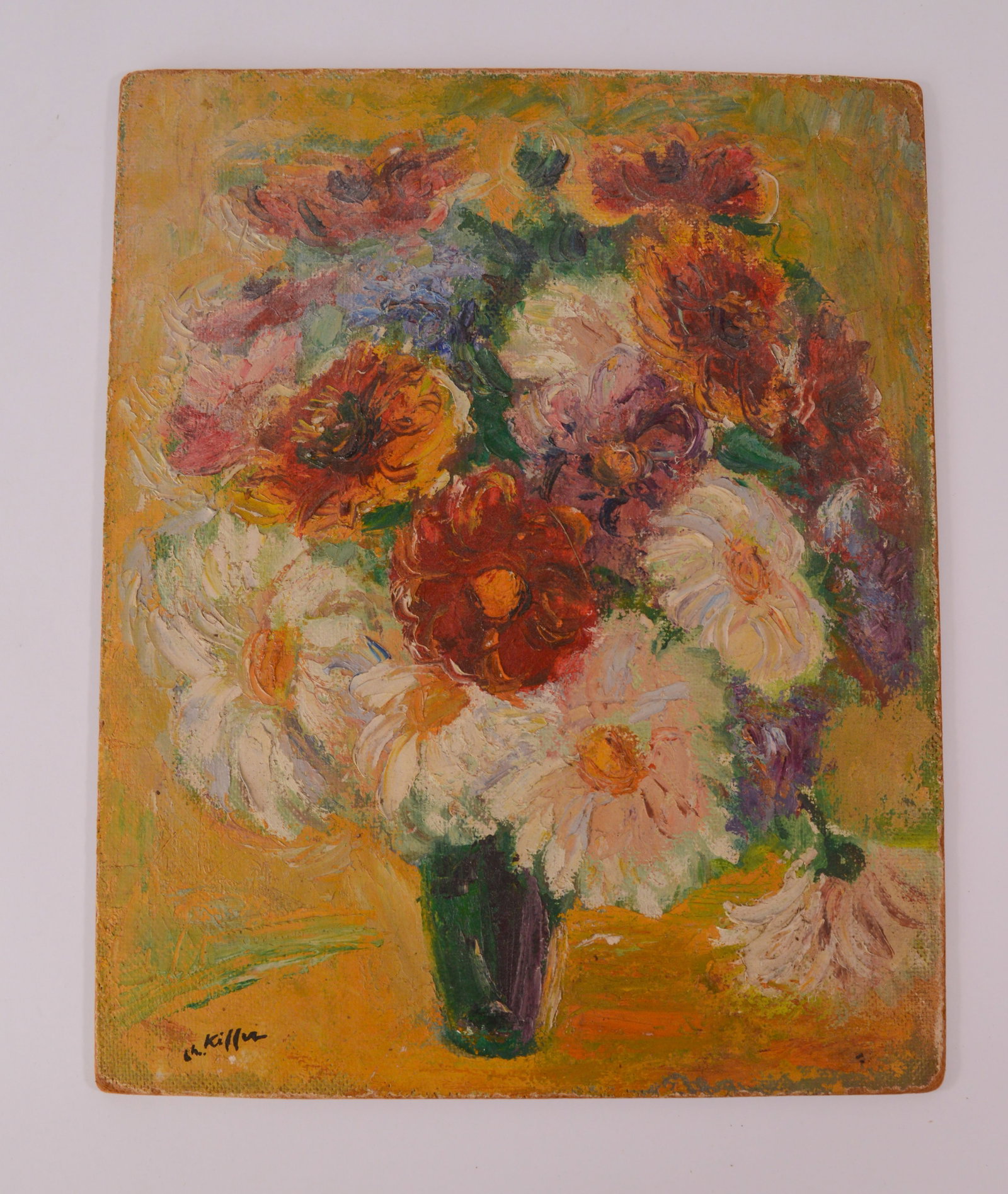 Mid Century Still Life With Flowers.: Oil on board, 16 x 13 inches.