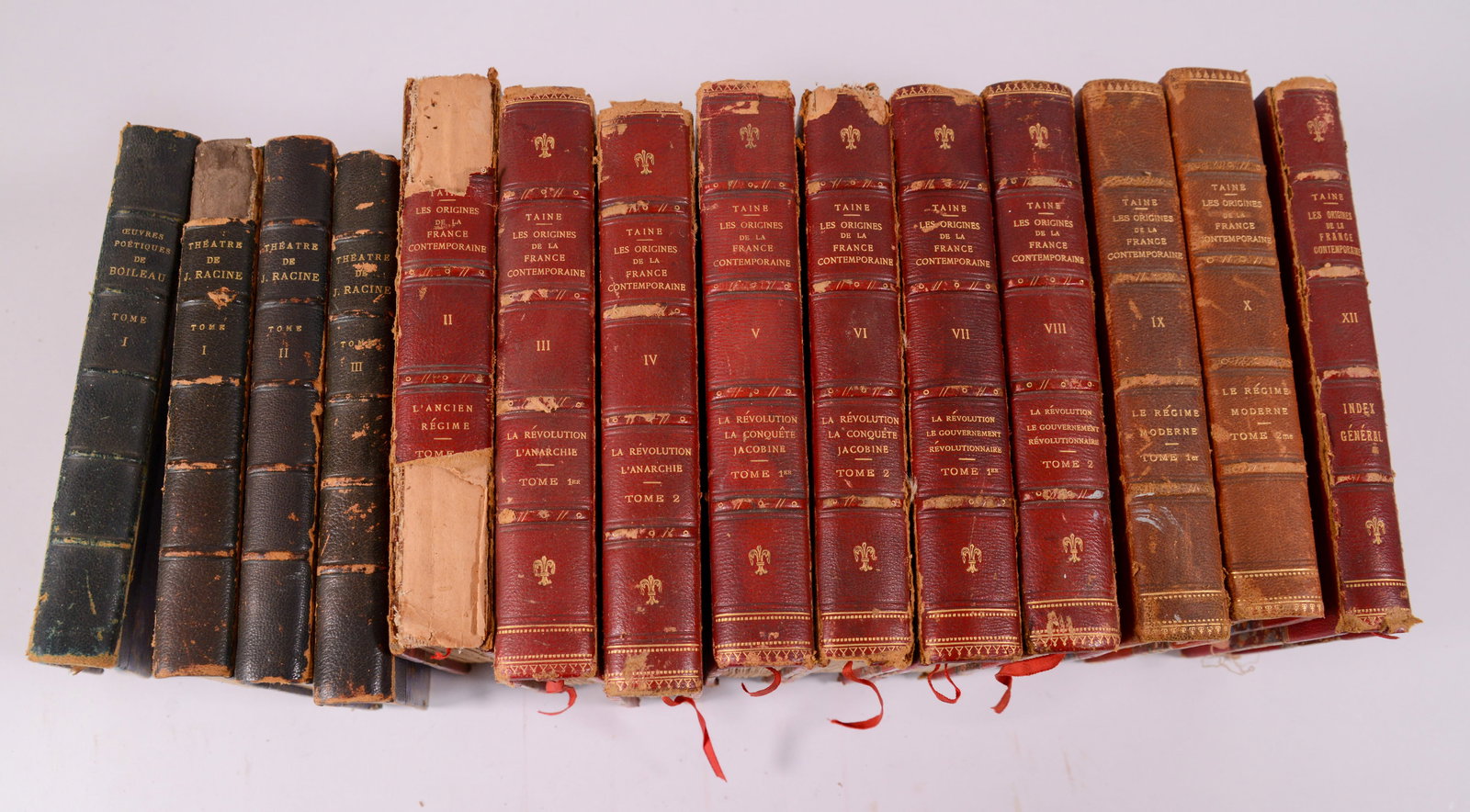 Fourteen Antique French Books.: Some damage to bindings.