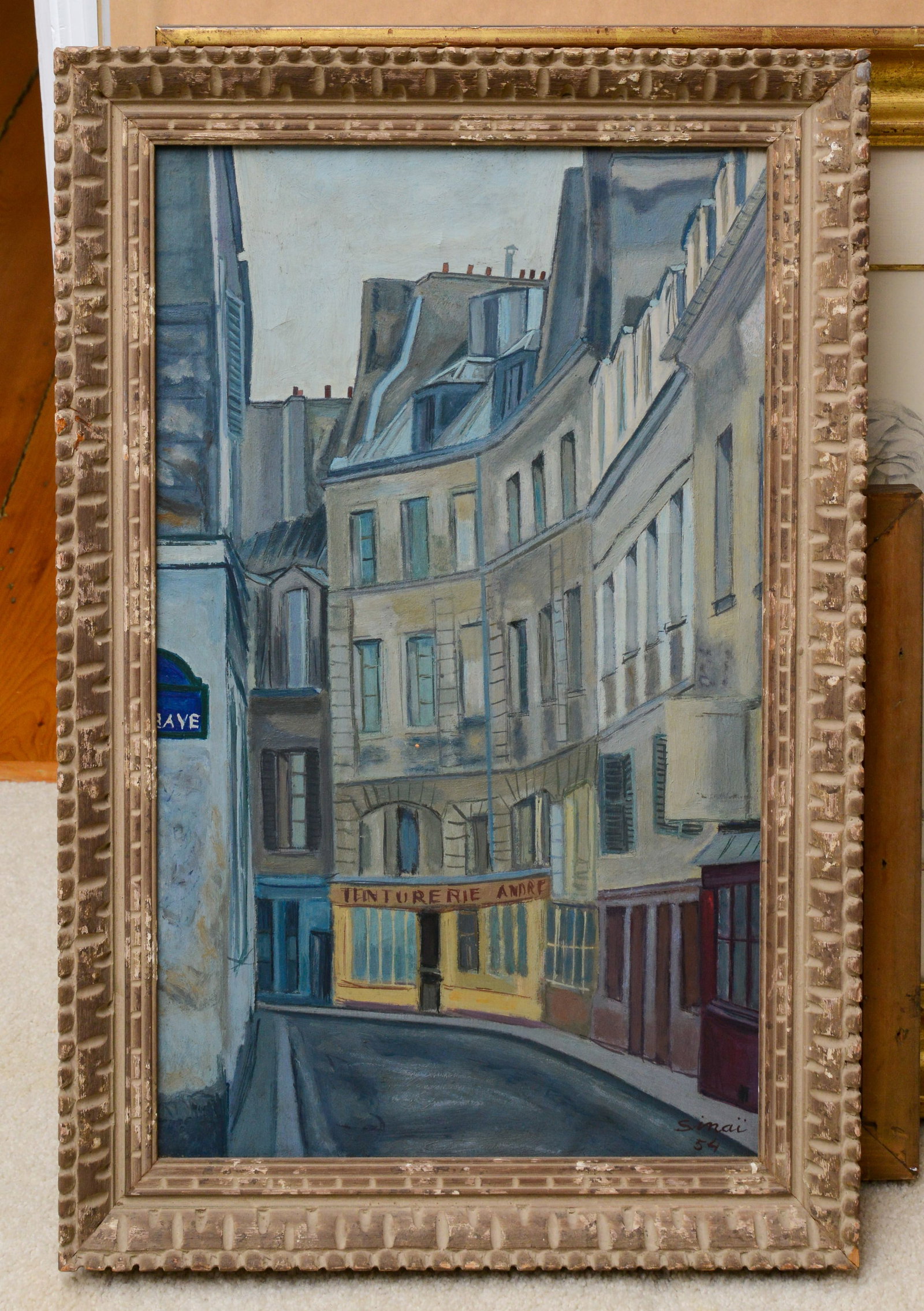 Sinai. Parisian Street Scene.: Oil on canvas, framed, 25 x 16.5 inches.