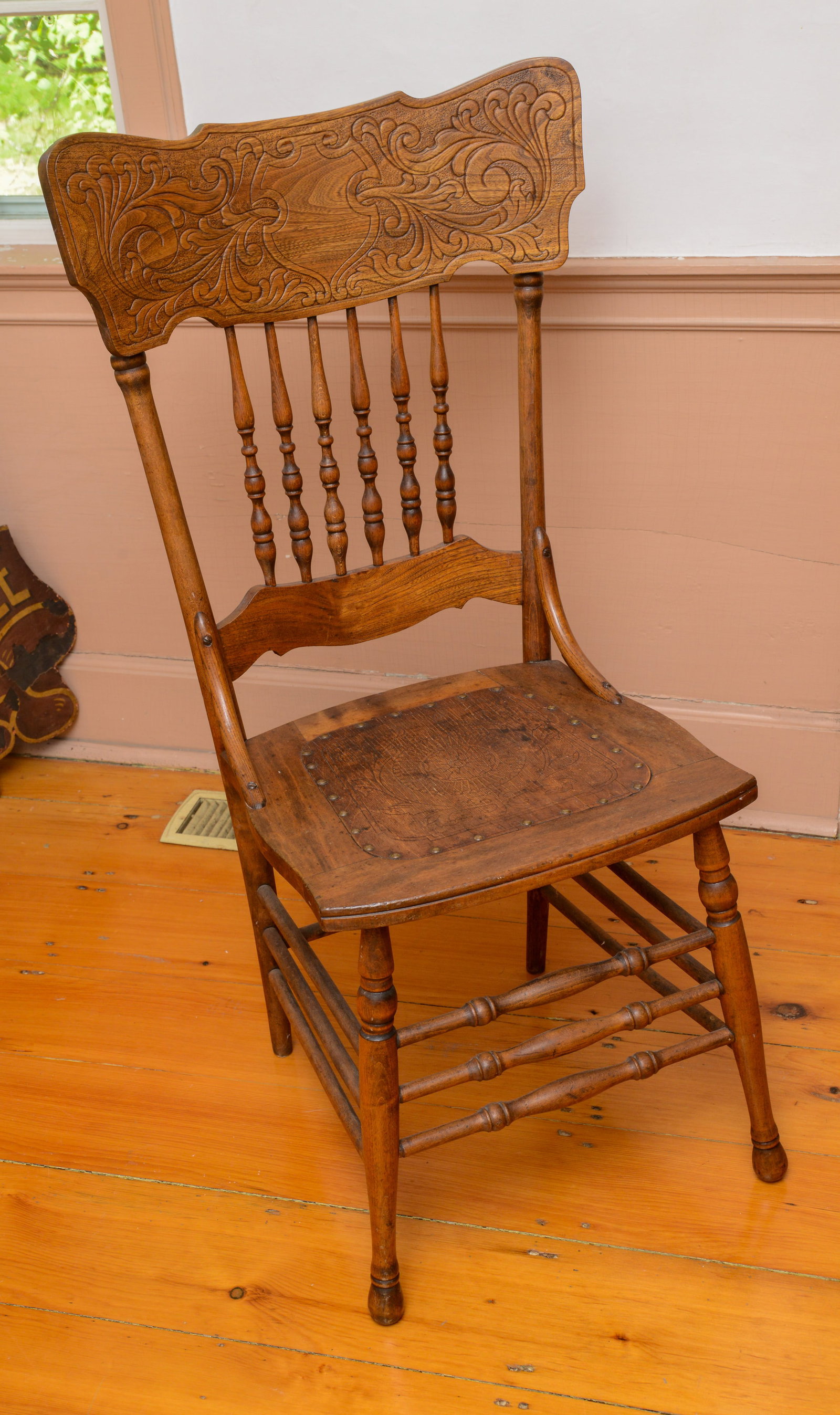 Victorian Pressback Chair.: Height 40 inches. NO SHIPPING AVAILABLE. This item must be picked up Friday, June 19th in Kennebunkport, Maine.