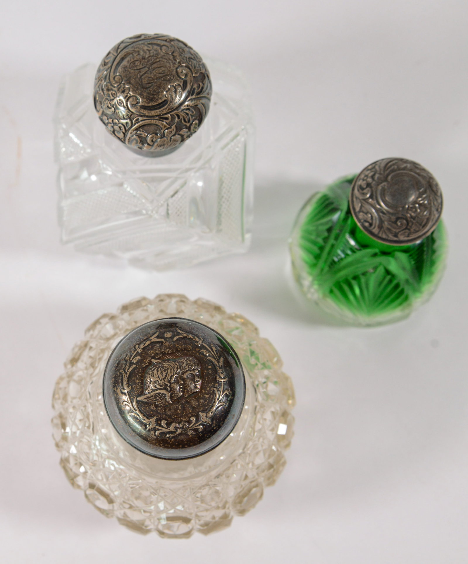 Three Perfume Bottles With Sterling Caps. - 2