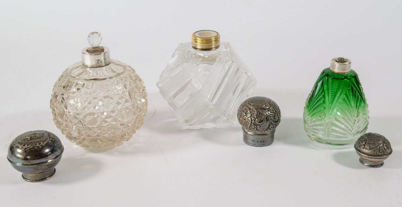 Three Perfume Bottles With Sterling Caps. - 3