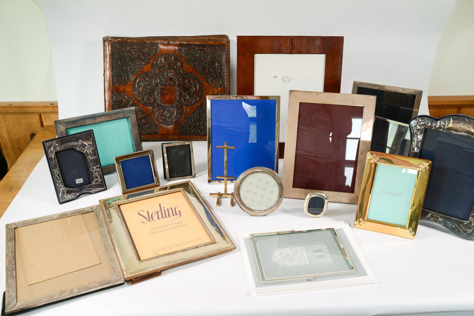 Collection of Frames and a Leather Bound Album.: Album 14 x 17 inches.