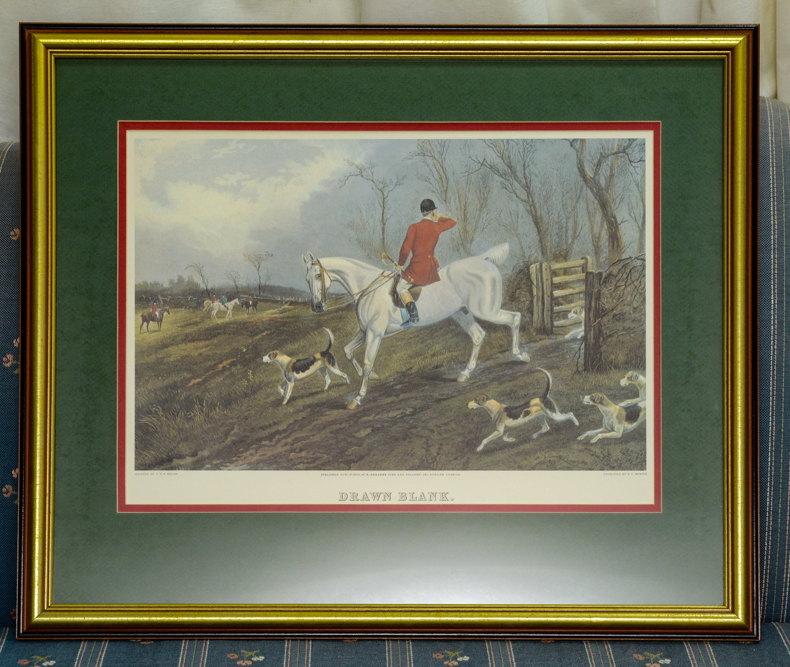 Fox Hunting Print: Drawn Blank.: After T.N.H. Walsh. Framed, 22 x 26 inches.