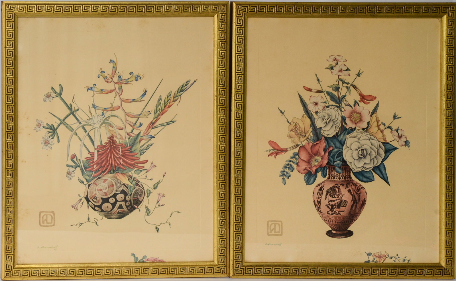D. Alexandroff. Two Engravings.: Hand Colored. Framed, 18 x 15 inches.