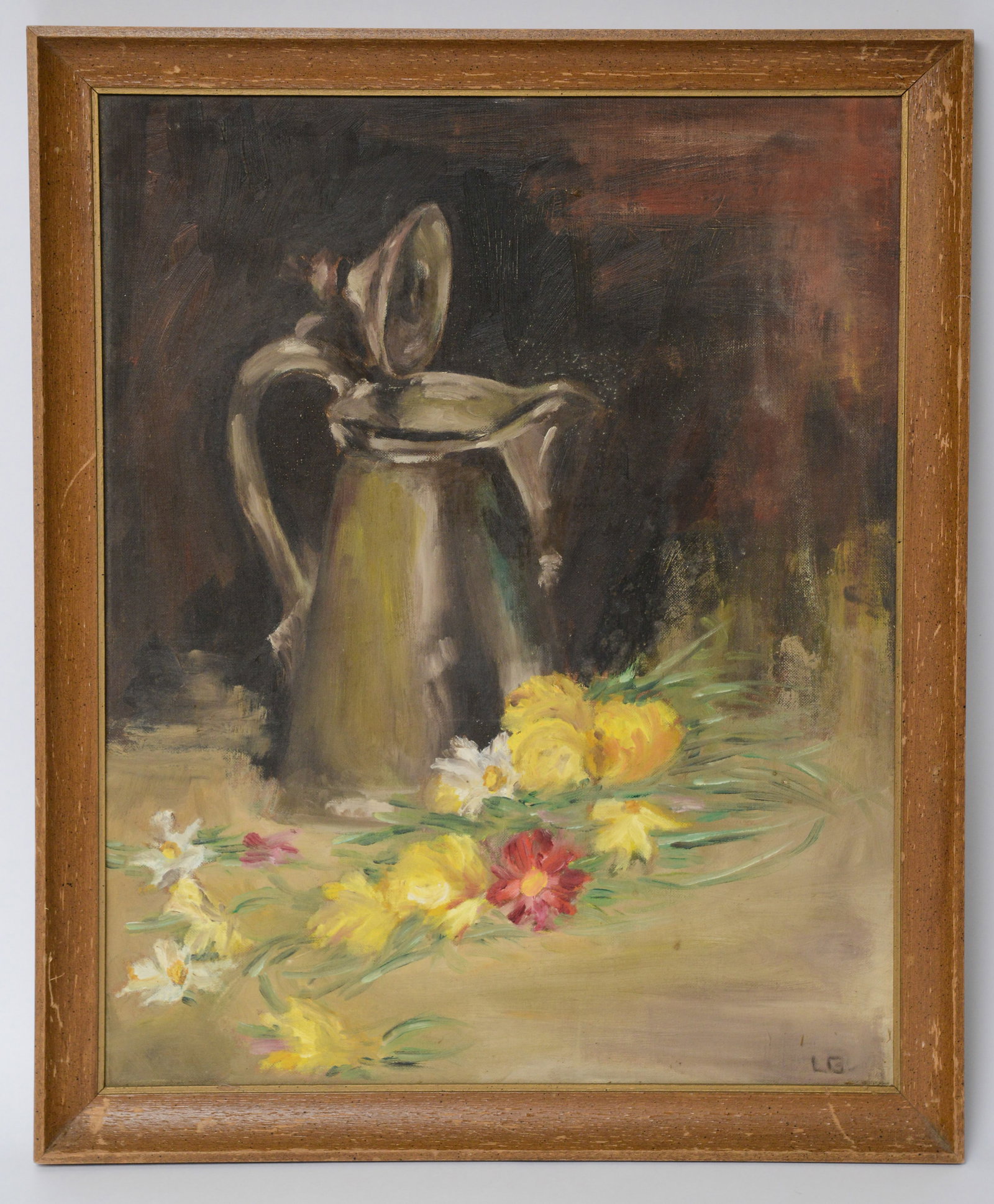 Still Life With Flowers and Pitcher.: Oil on board, 20 x 16 inches.