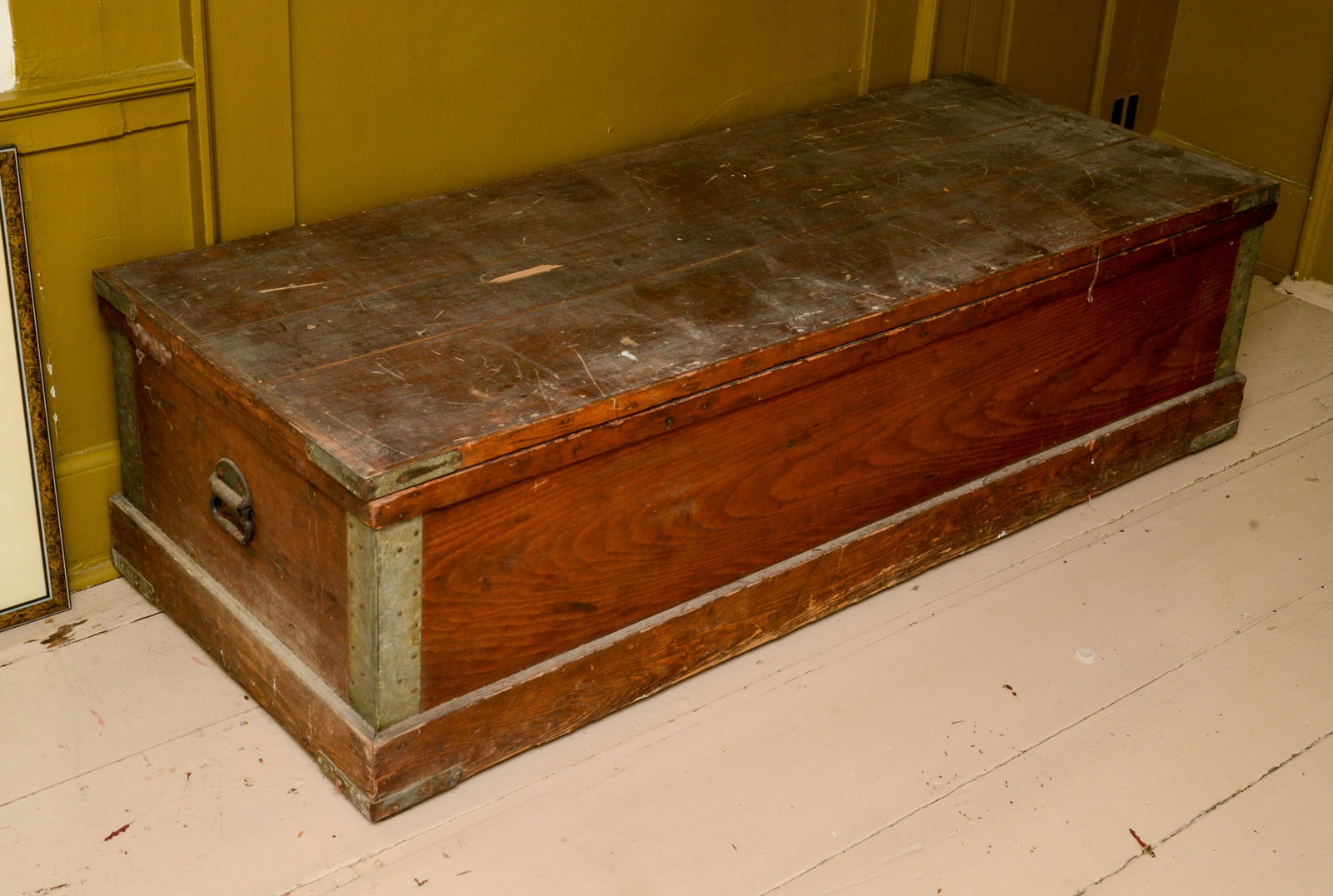 Large Antique Pine Box.: 19 x 67 x 26 inches. NO SHIPPING AVAILABLE. This item must be picked up Friday, June 19th in Kennebunkport, Maine.