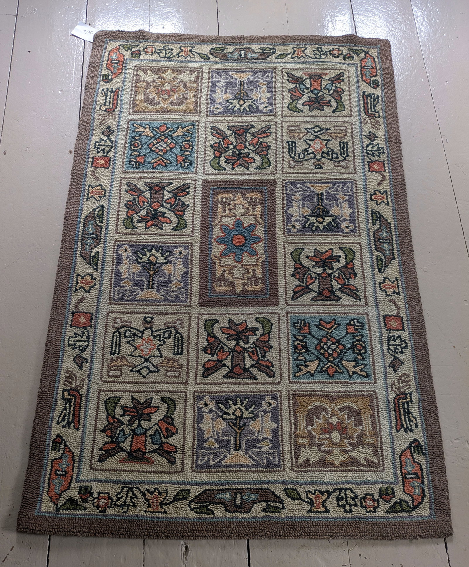 Contemporary Hooked Rug: 5 feet 3 inches by 3 feet 5 inches.